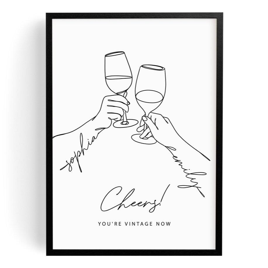 Wein Bild Lineart - Geschenk für Frau, beste Freundin, Tante, Schwester