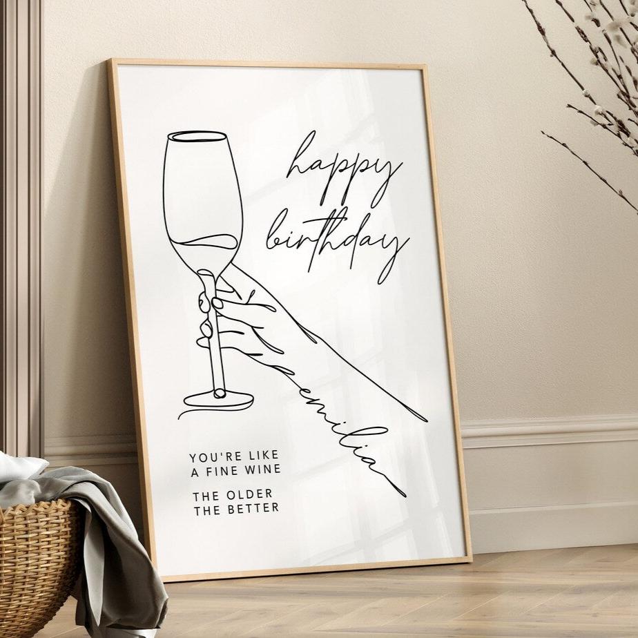 Wein Bild Lineart – Lustiges Geburtstagsgeschenk für Frauen