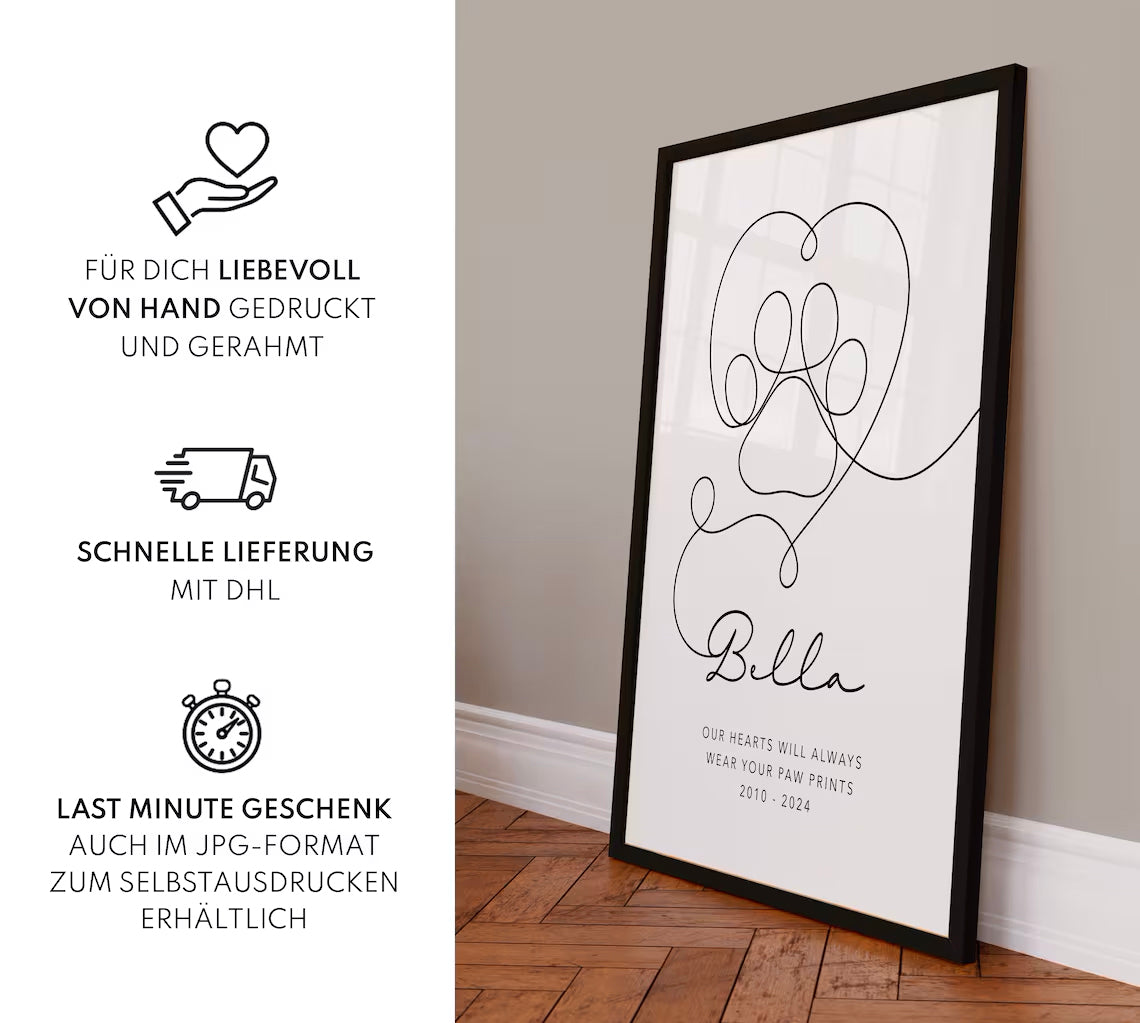 Haustier Andenken – Personalisiertes Trauerposter mit Pfotenabdruck