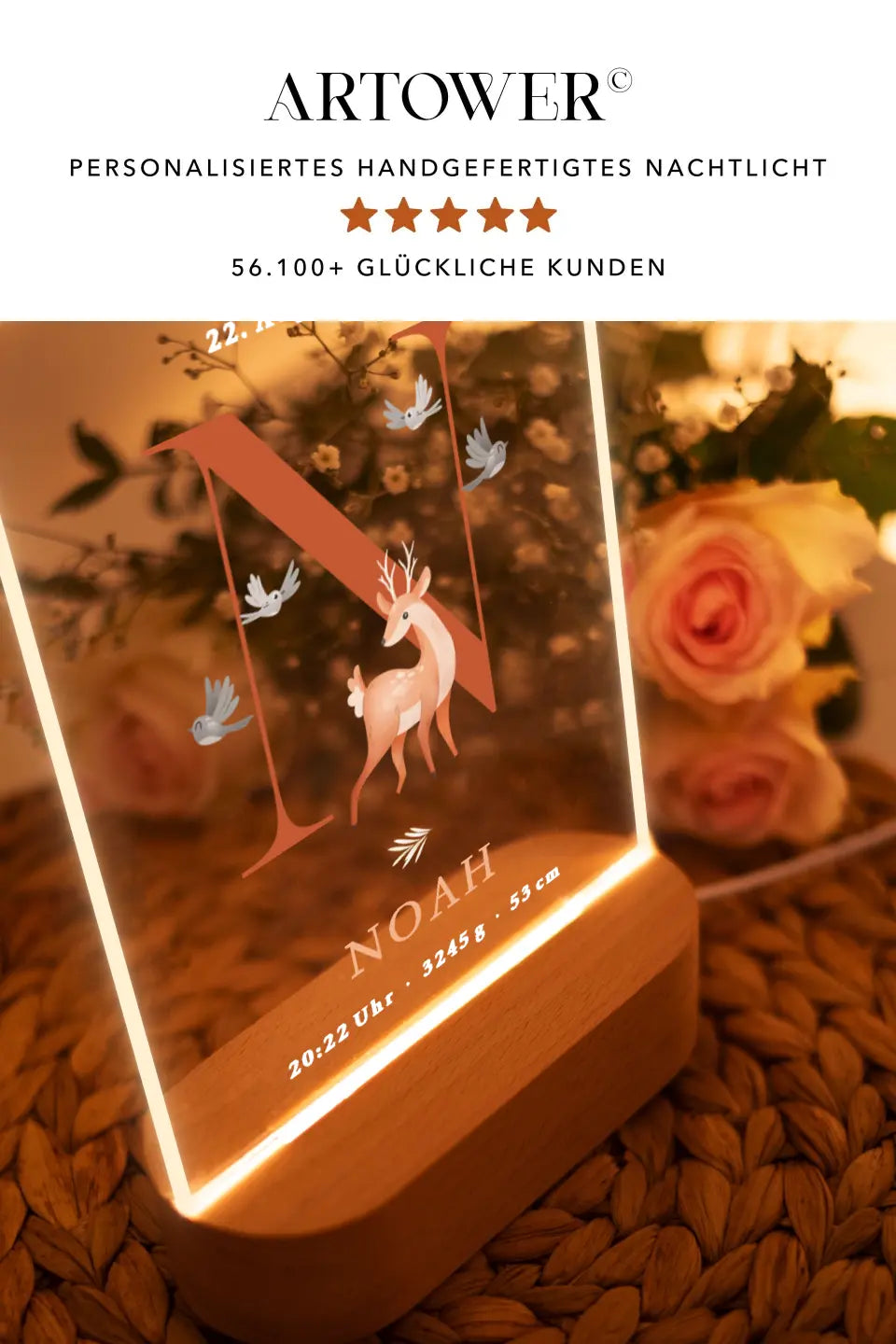 Nachtlicht LED Geschenk zur Geburt Tier Aquarell