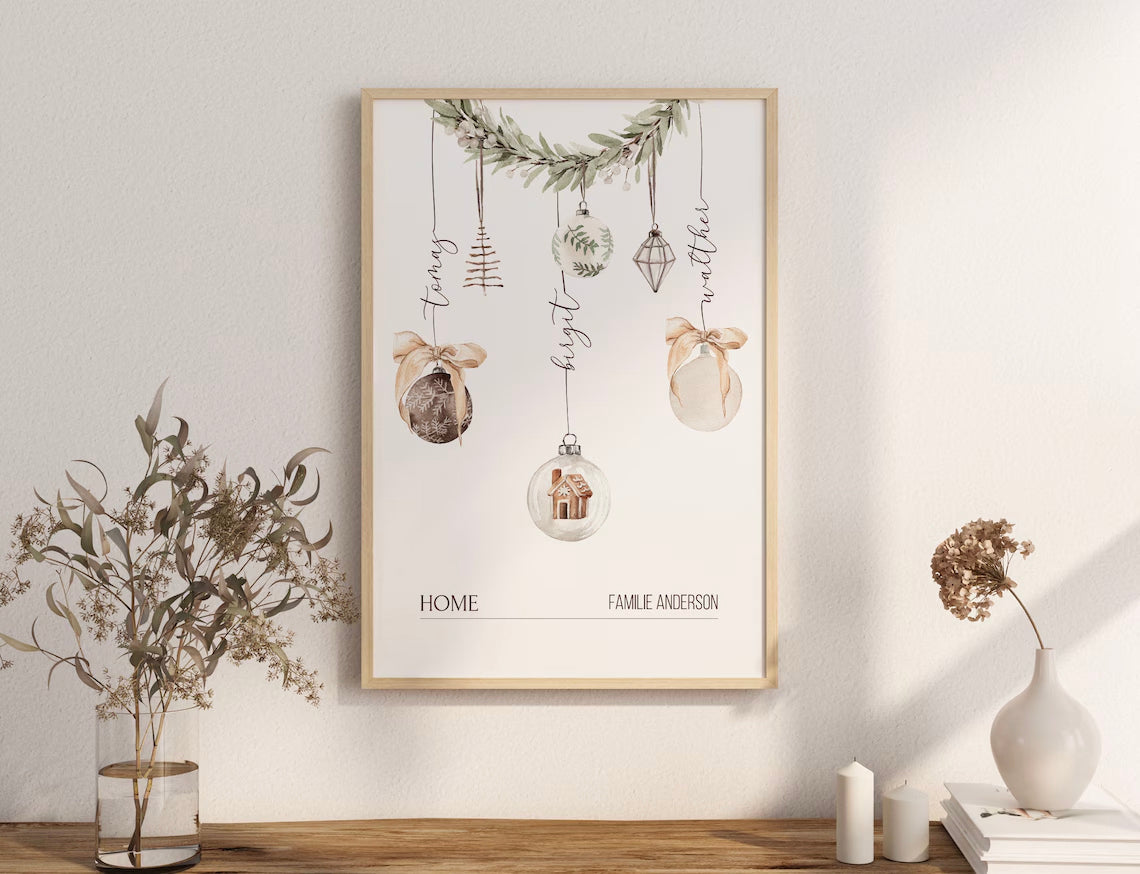 Familienposter mit Vornamen - Weihnachtsgeschenk für Familie, Eltern, Nachbarn