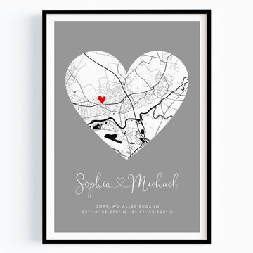 Wo alles begann Poster mit Herz - Personalisierte Stadtkarte