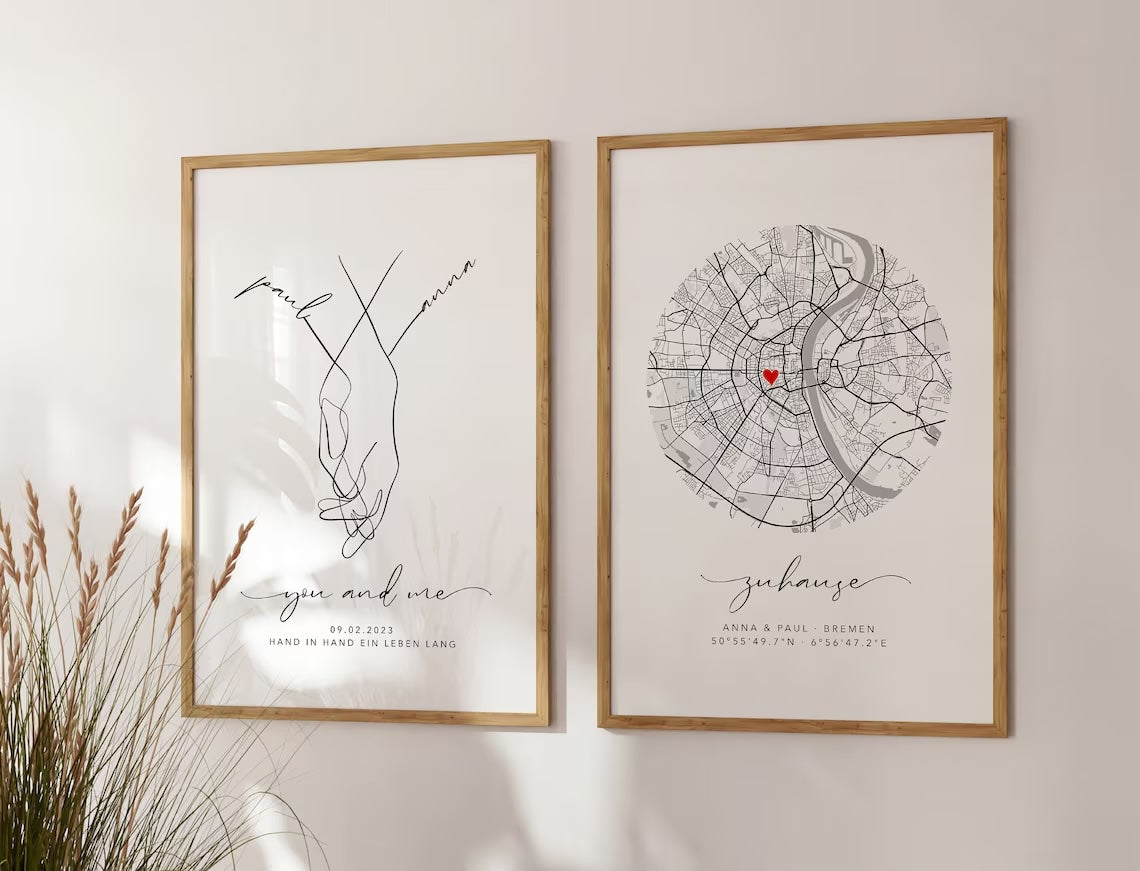 Hochzeitsgeschenk personalisiert mit Namen & Datum - Bild Brautpaar Hand in Hand