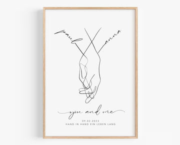 Hochzeitsgeschenk personalisiert mit Namen & Datum - Bild Brautpaar Hand in Hand