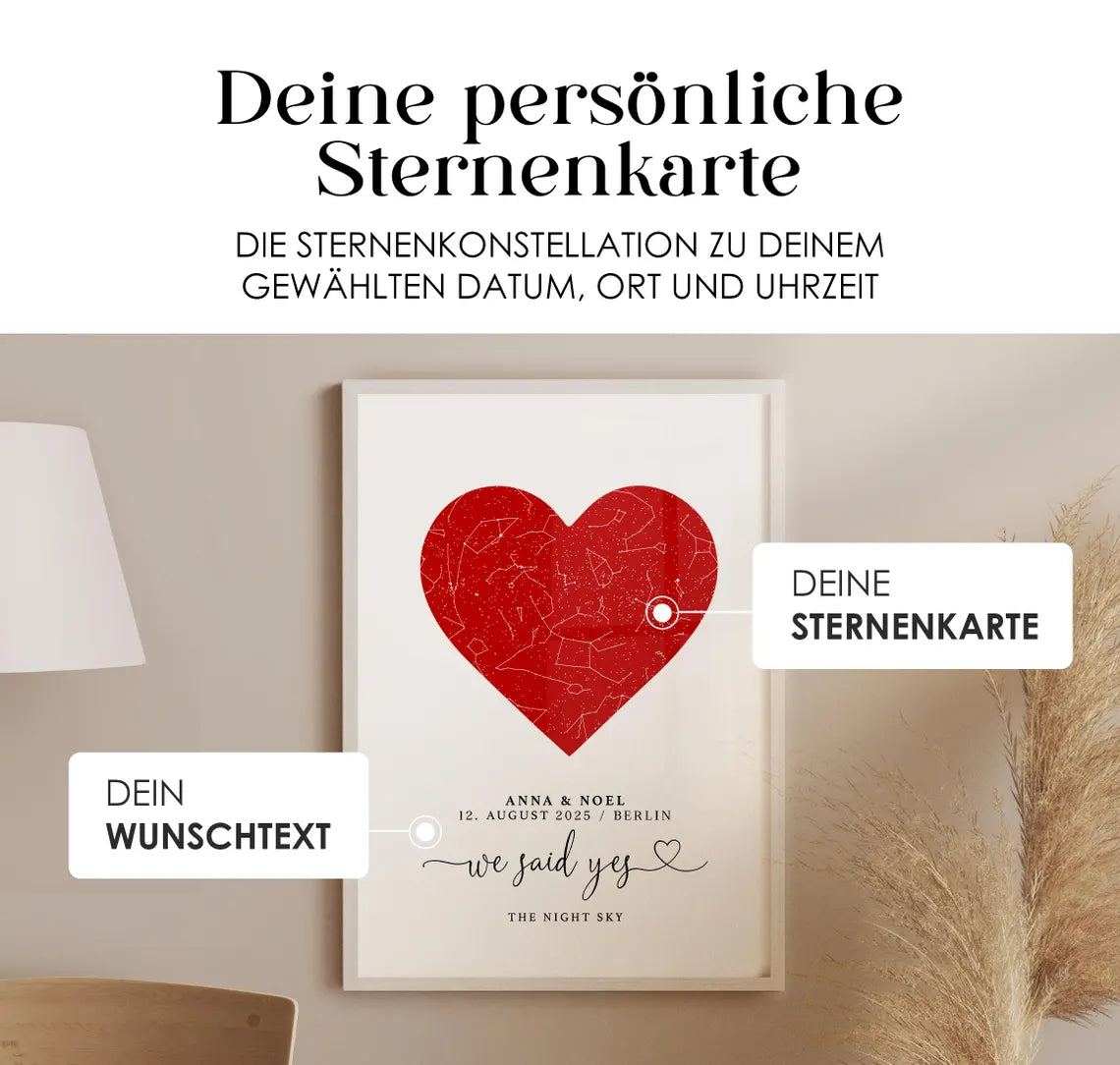 We said yes Poster – Personalisiertes Sternenhimmel Geschenk zur Verlobung oder Hochzeit mit Herz für Brautpaar