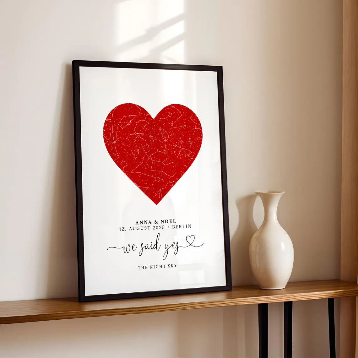 We said yes Poster – Personalisiertes Sternenhimmel Geschenk zur Verlobung oder Hochzeit mit Herz für Brautpaar