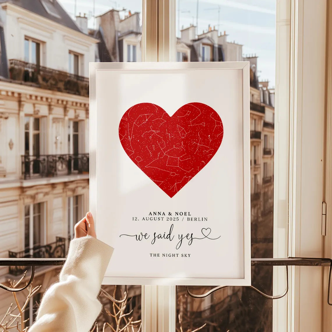 We said yes Poster – Personalisiertes Sternenhimmel Geschenk zur Verlobung oder Hochzeit mit Herz für Brautpaar