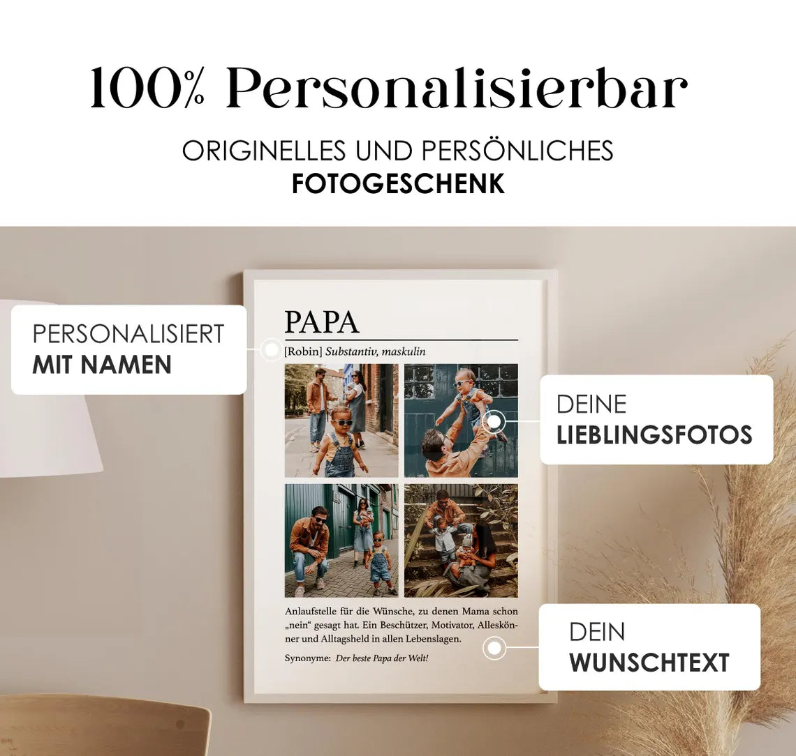Papa Geschenk mit Fotos – personalisiertes Vatertagsgeschenk für Papa, Mann, Ehemann, Vater