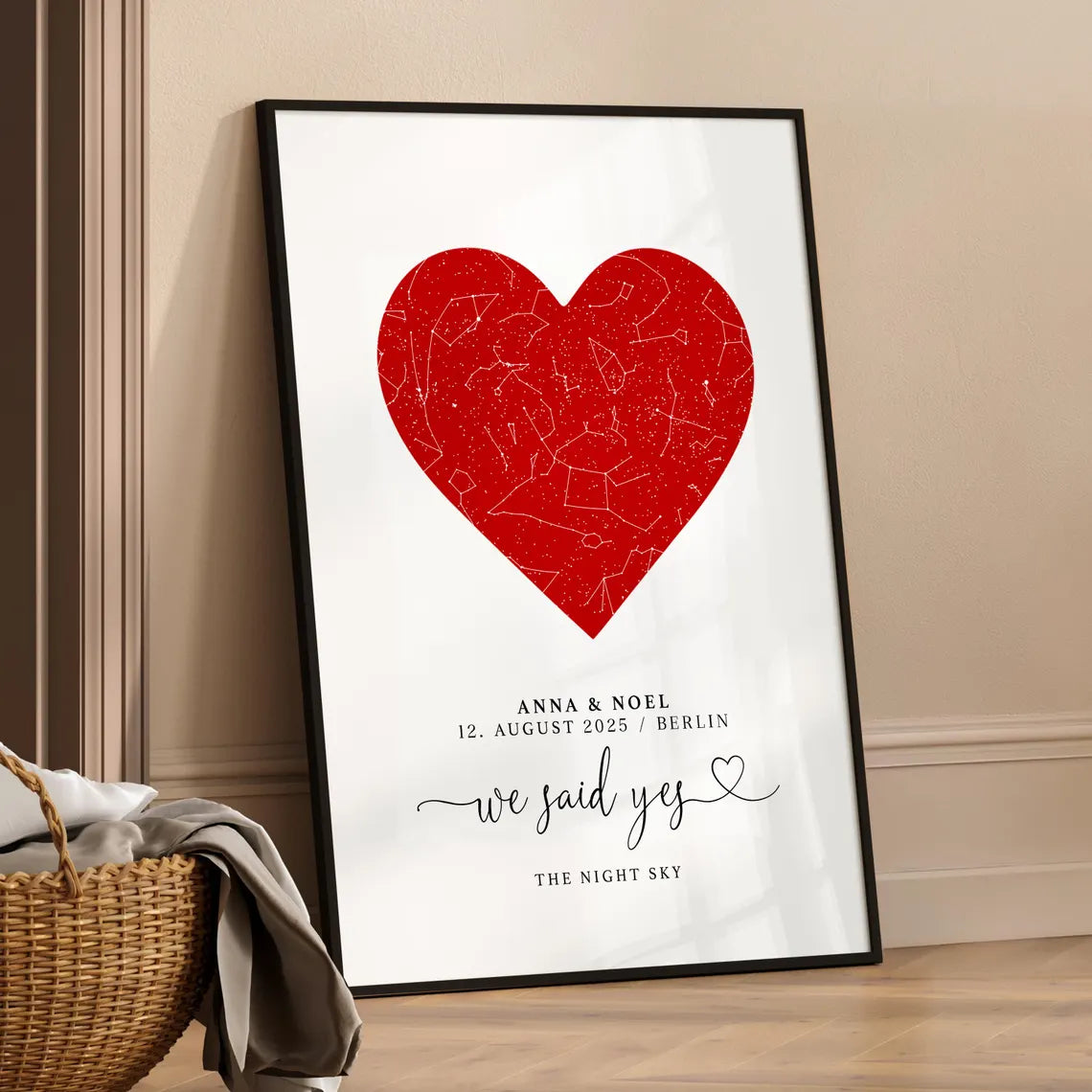 We said yes Poster – Personalisiertes Sternenhimmel Geschenk zur Verlobung oder Hochzeit mit Herz für Brautpaar