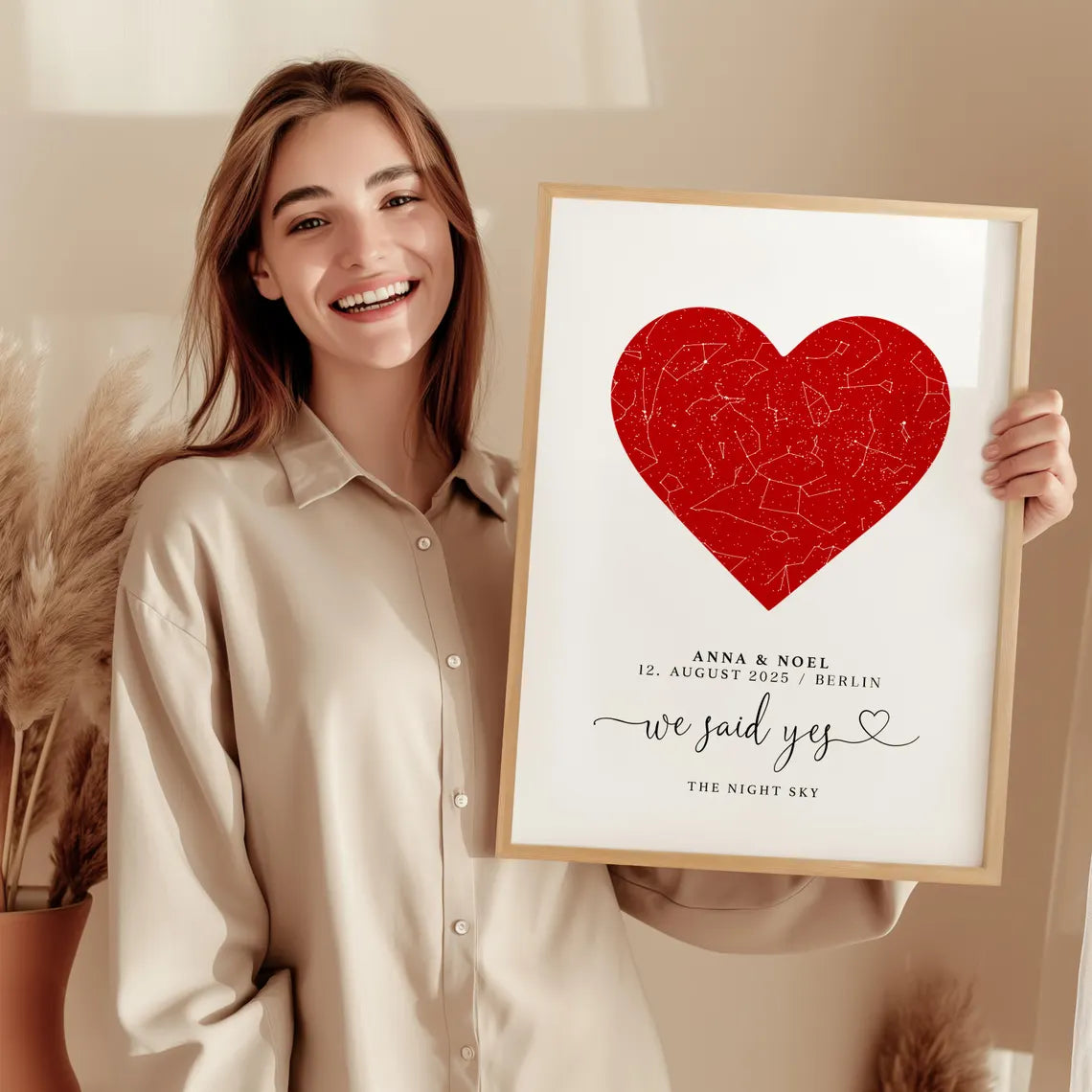 We said yes Poster – Personalisiertes Sternenhimmel Geschenk zur Verlobung oder Hochzeit mit Herz für Brautpaar