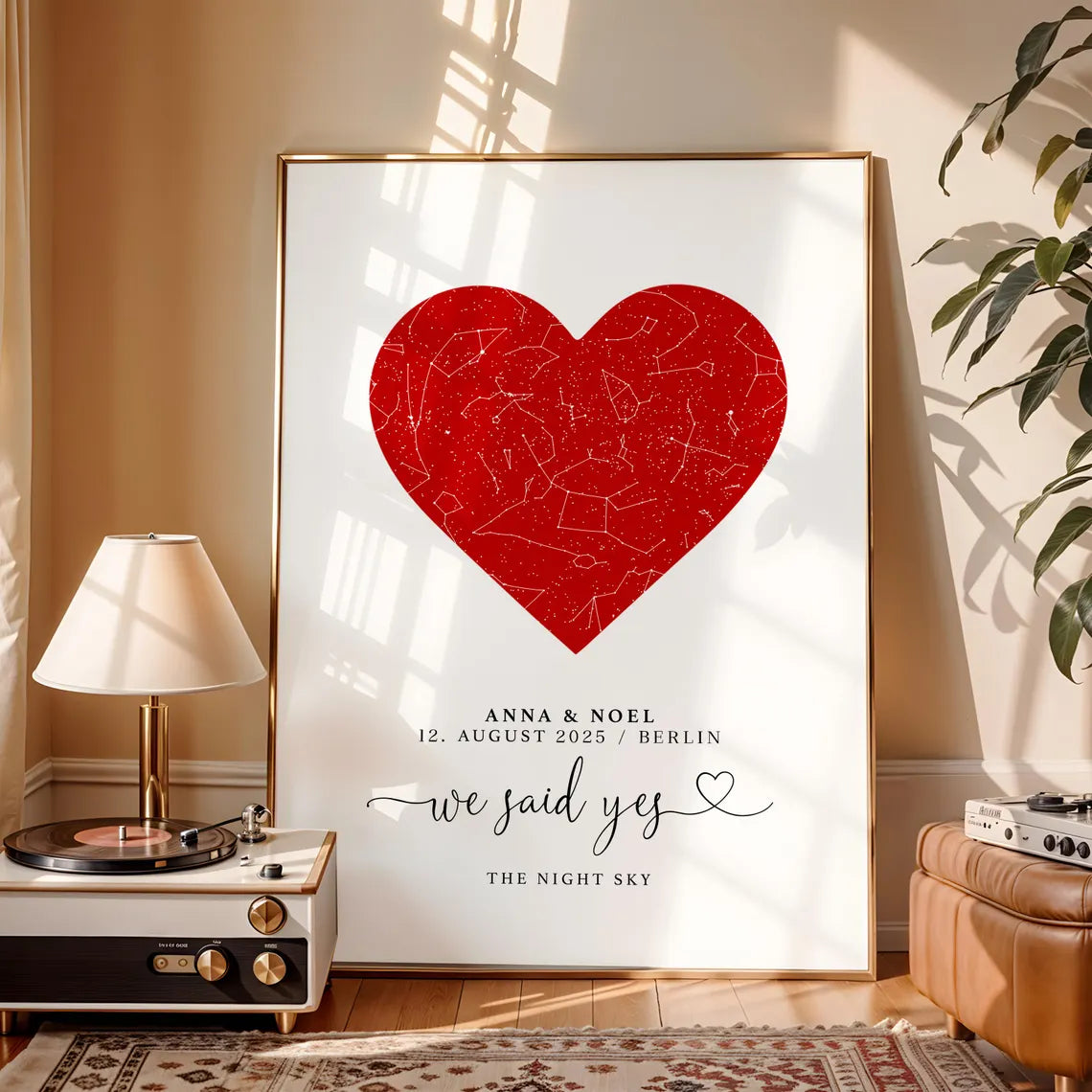We said yes Poster – Personalisiertes Sternenhimmel Geschenk zur Verlobung oder Hochzeit mit Herz für Brautpaar