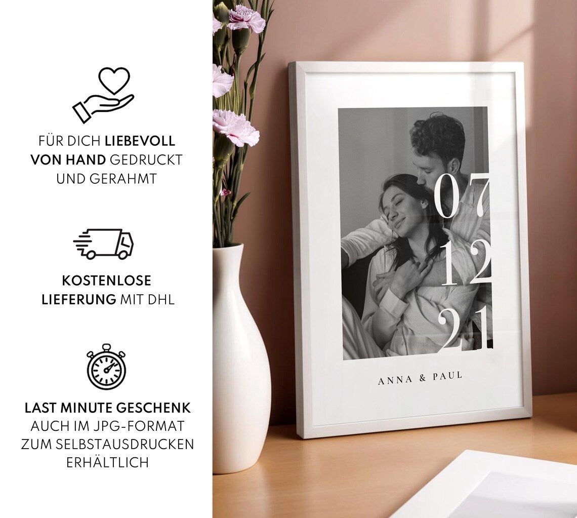 Jahrestag Geschenk – Personalisiertes Poster mit Namen, Datum & Foto