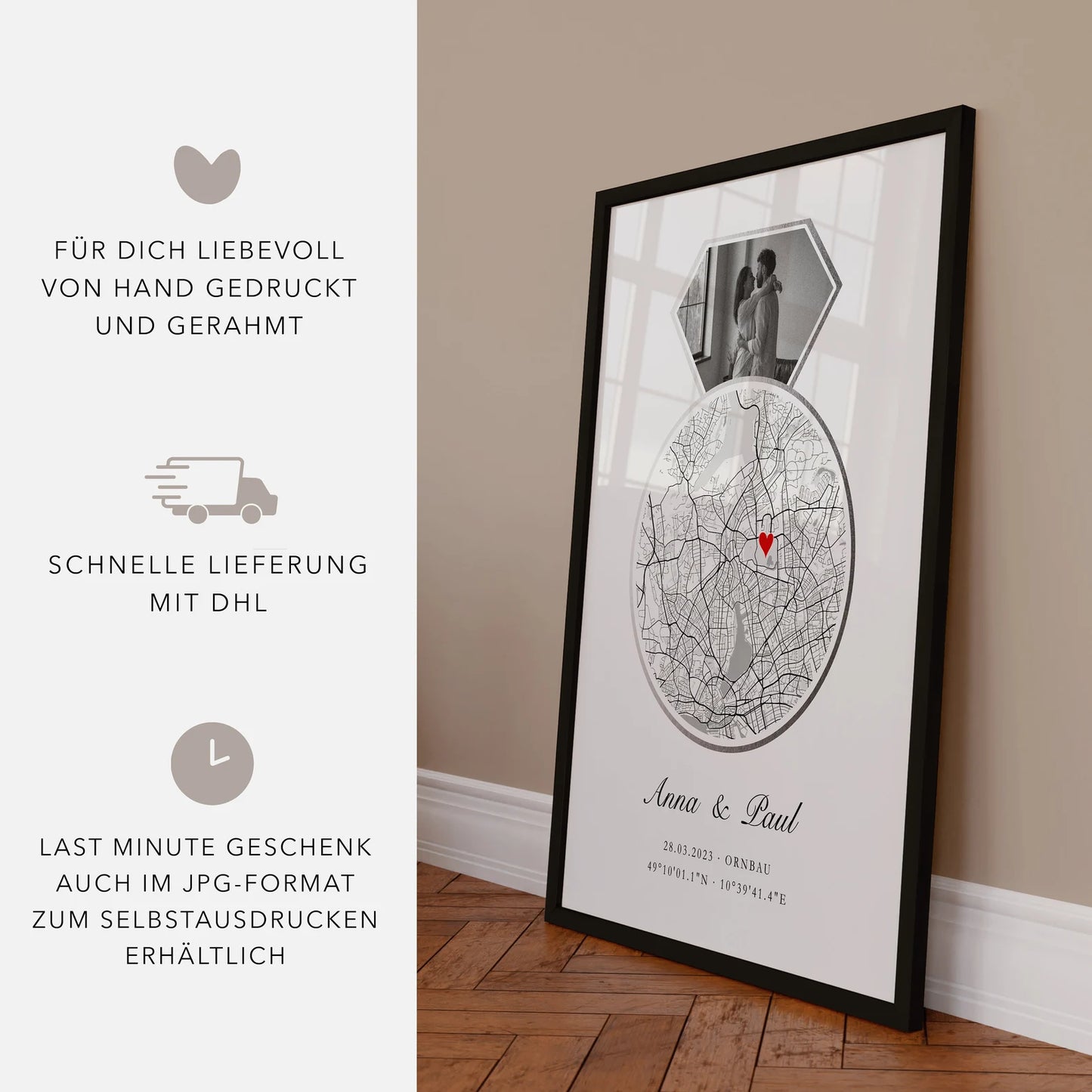 Silberhochzeit Geschenk – Personalisiertes Poster mit Koordinaten