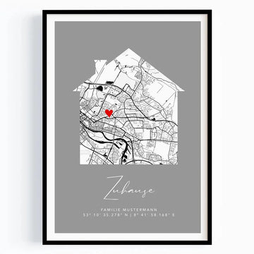 Zuhause Poster mit Haus - Personalisierte Stadtkarte