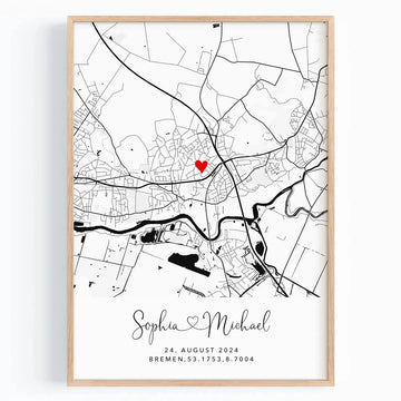 Hochzeitsgeschenk personalisiert – Pärchen Geschenk mit Koordinaten zur Hochzeit & Verlobung