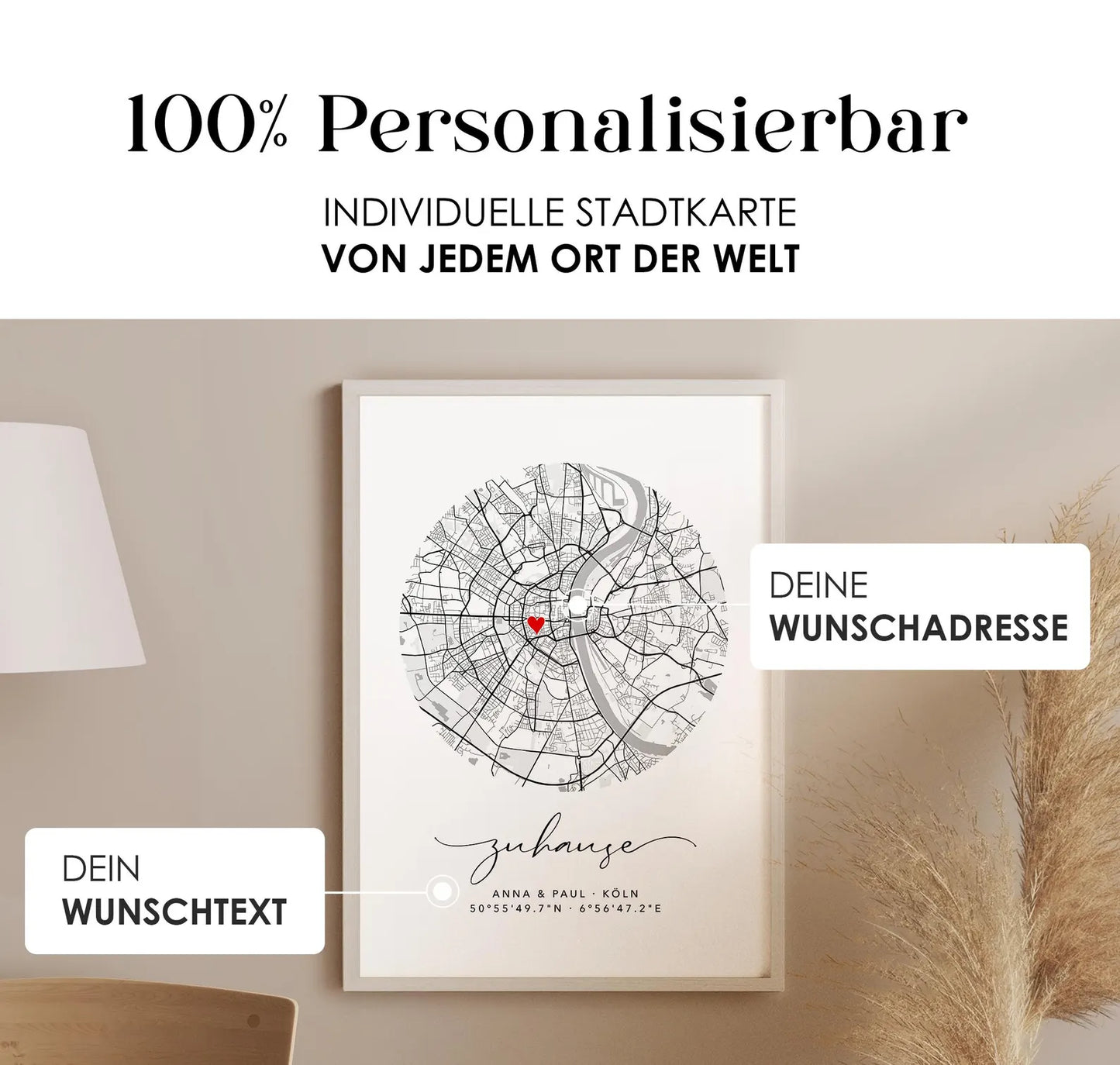 Zuhause Poster im Kreis - Personalisierte Stadtkarte
