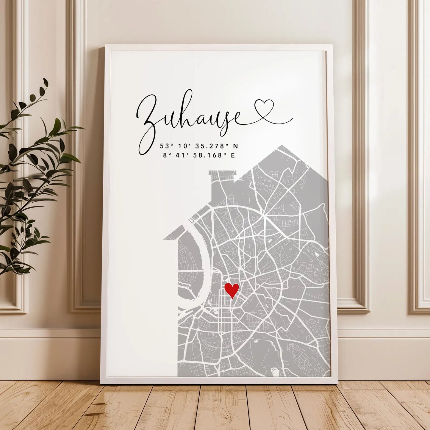 Zuhause Poster mit Haus rechts - Personalisierte Stadtkarte