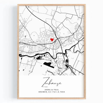 Zuhause Poster - Personalisierte Stadtkarte