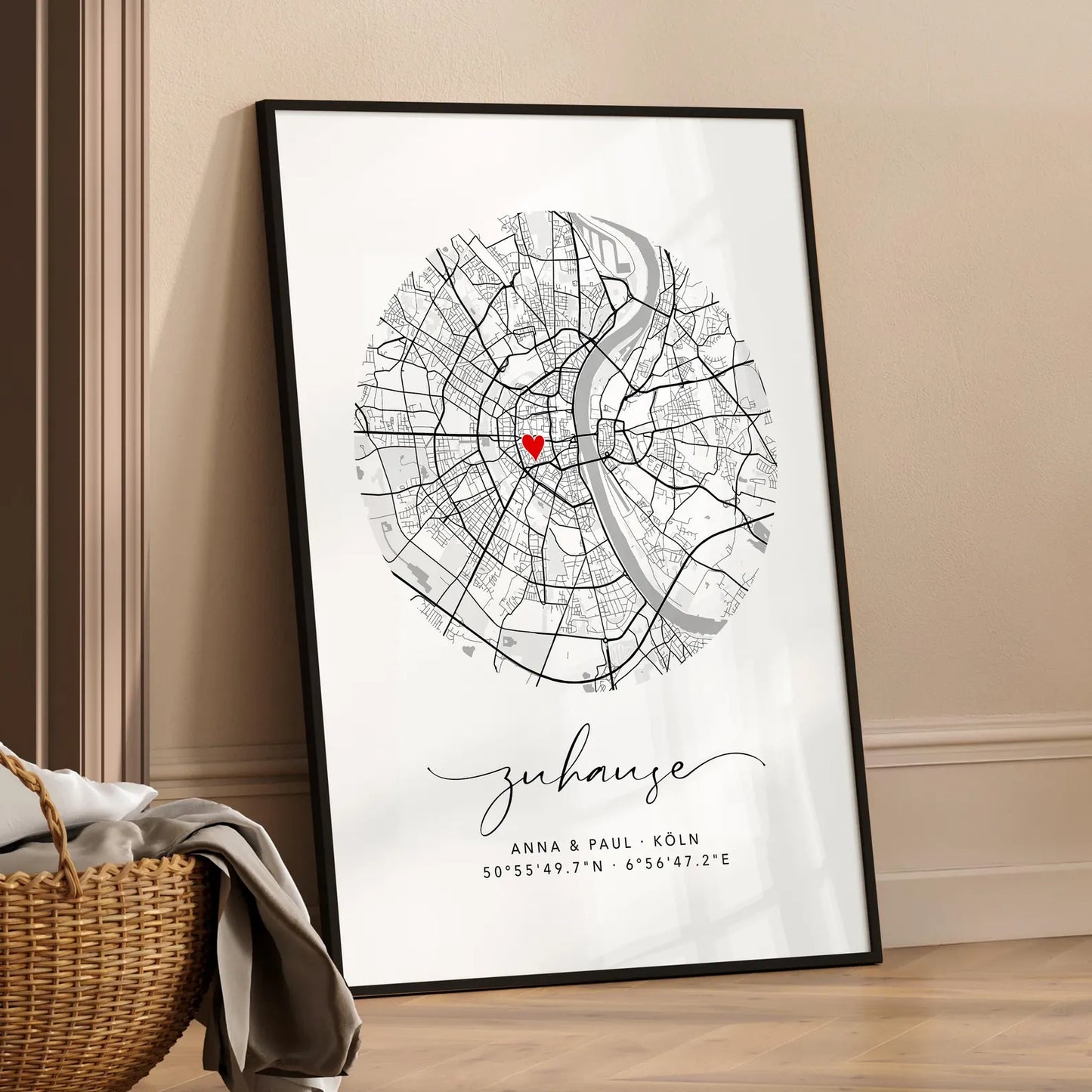 Zuhause Poster im Kreis - Personalisierte Stadtkarte