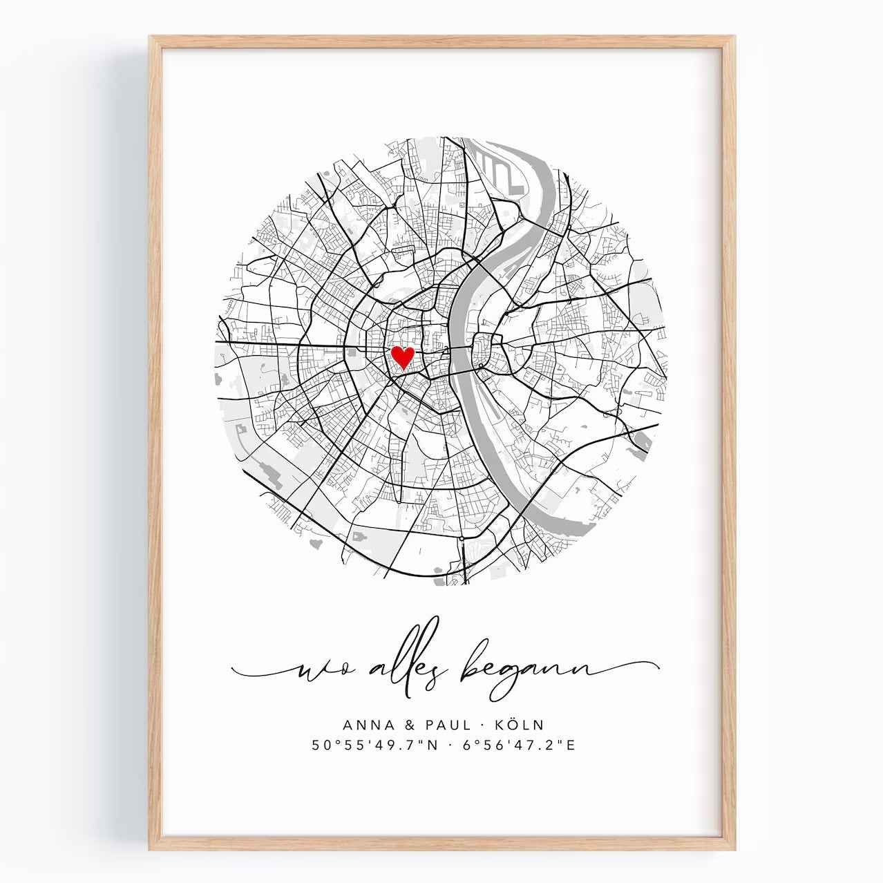 Wo alles begann – Individuelles Koordinaten Bild für Paare