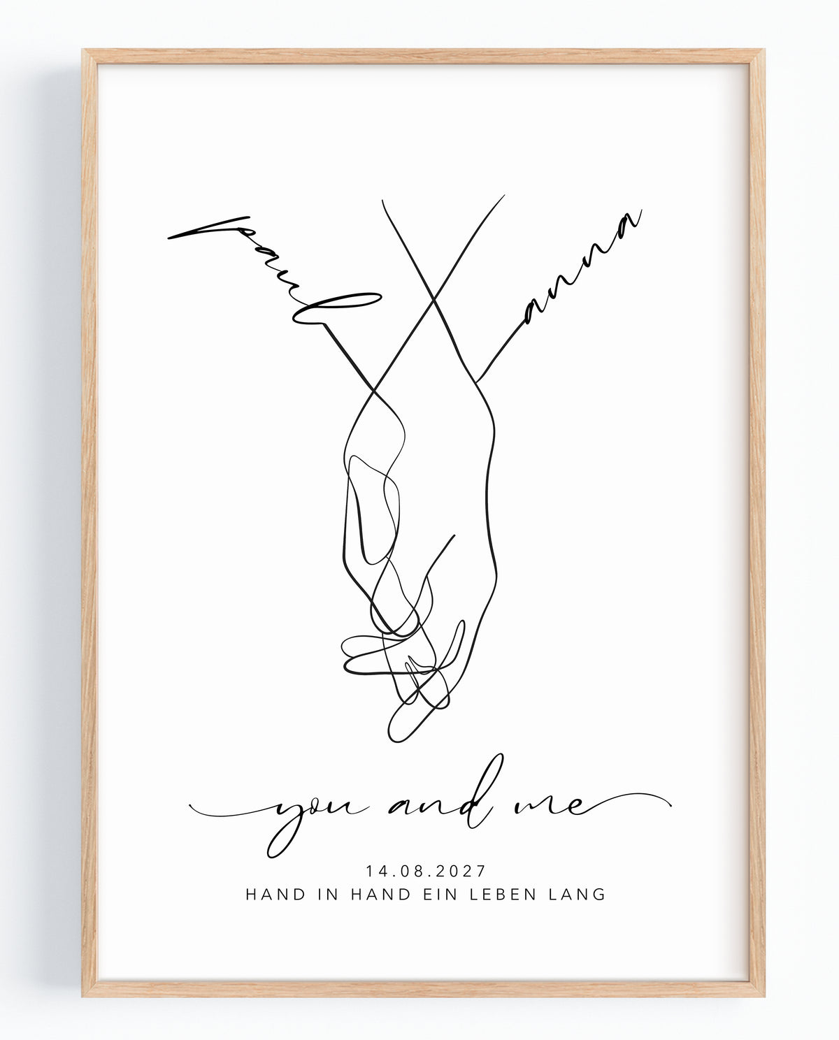 Hochzeitsgeschenk personalisiert mit Namen & Datum - Bild Brautpaar Hand in Hand