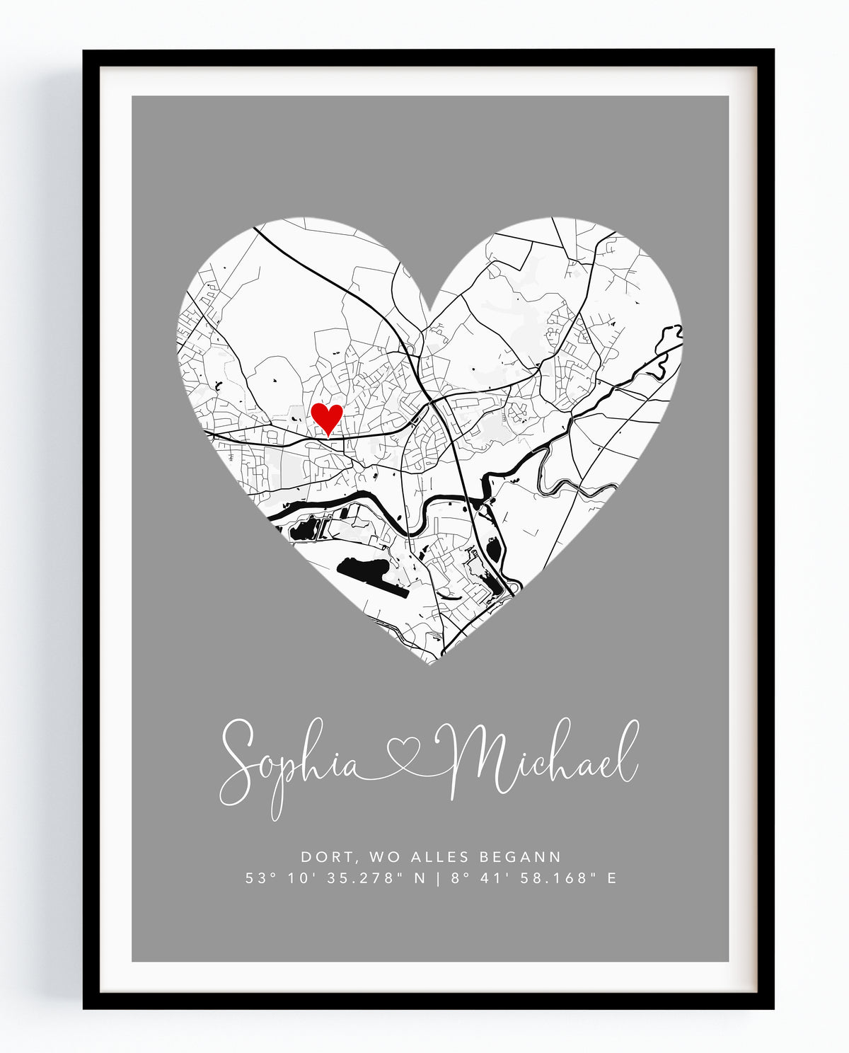Wo alles begann Poster personalisiert | Stadtkarte mit Herz – Geschenk zum Jahrestag