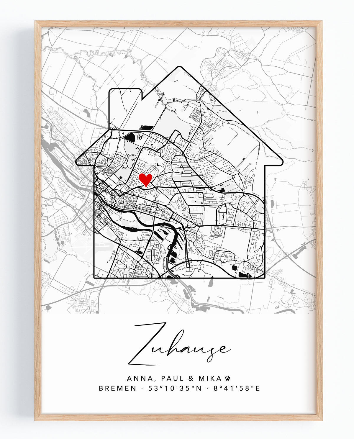 Personalisiertes Zuhause Poster mit Stadtplan – Individuelle Karte mit Namen & Koordinaten