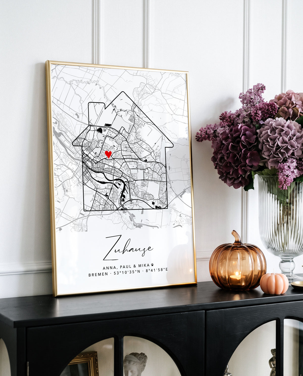 Personalisiertes Zuhause Poster mit Stadtplan – Individuelle Karte mit Namen & Koordinaten