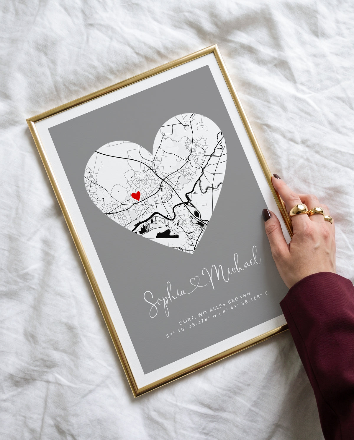 Wo alles begann Poster personalisiert | Stadtkarte mit Herz – Geschenk zum Jahrestag