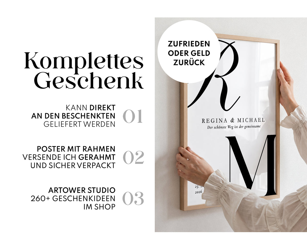 Personalisiertes Hochzeitsposter mit Initialen, Namen & Datum – Hochzeitsgeschenk für das Brautpaar