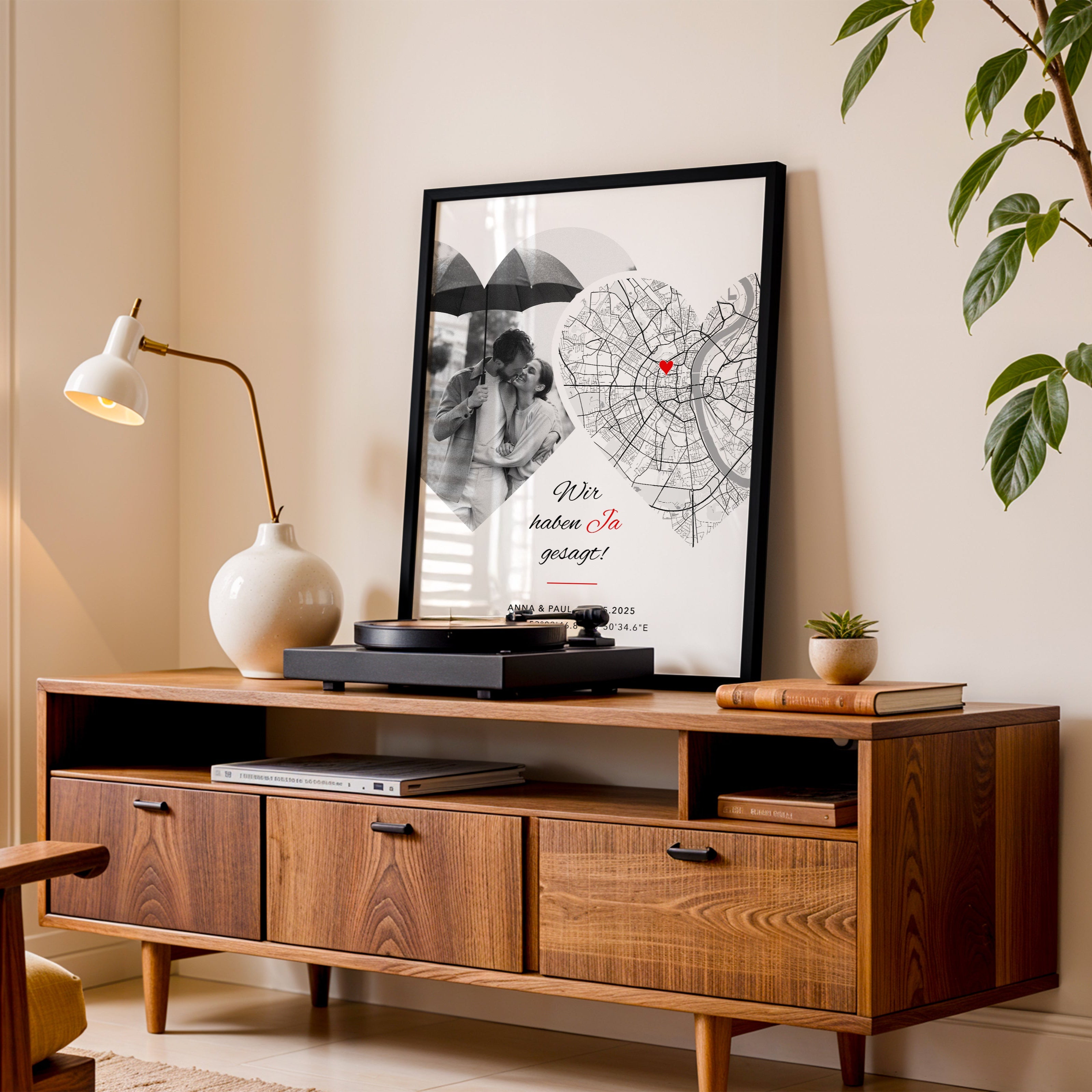 Foto Poster JA mit Stadtkarte – Hochzeitstag Geschenk für Brautpaar