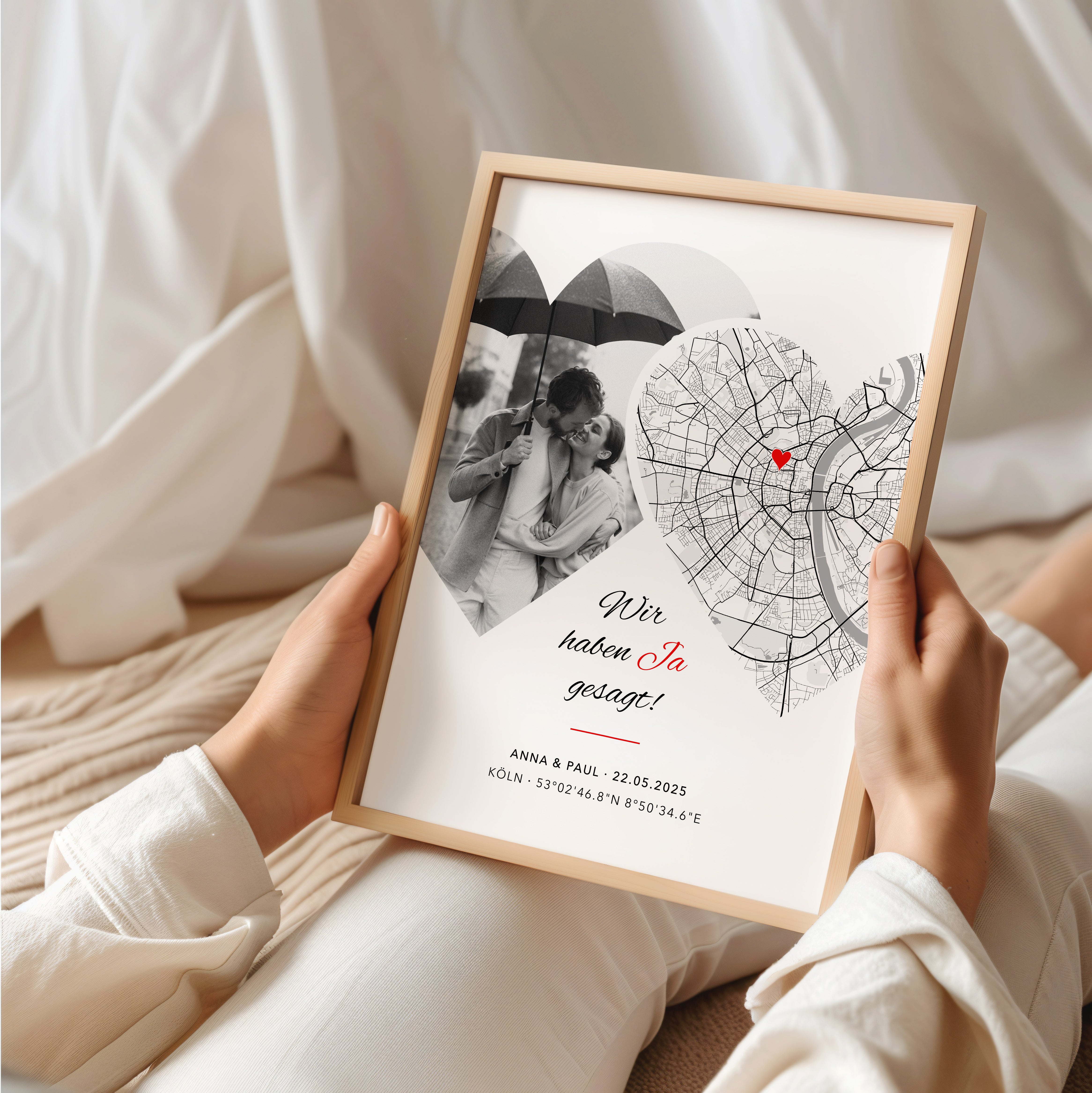 Foto Poster JA mit Stadtkarte – Hochzeitstag Geschenk für Brautpaar