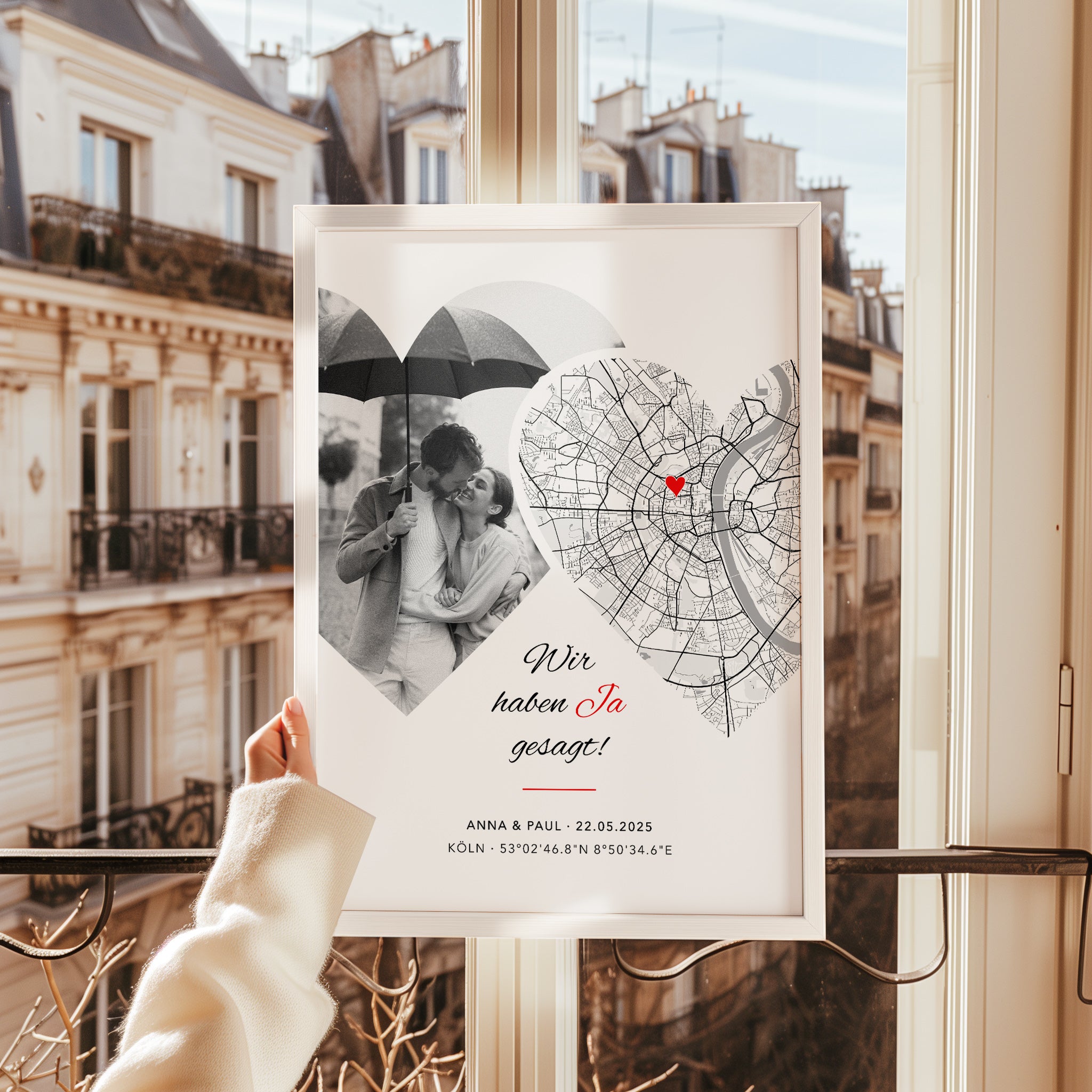 Foto Poster JA mit Stadtkarte – Hochzeitstag Geschenk für Brautpaar