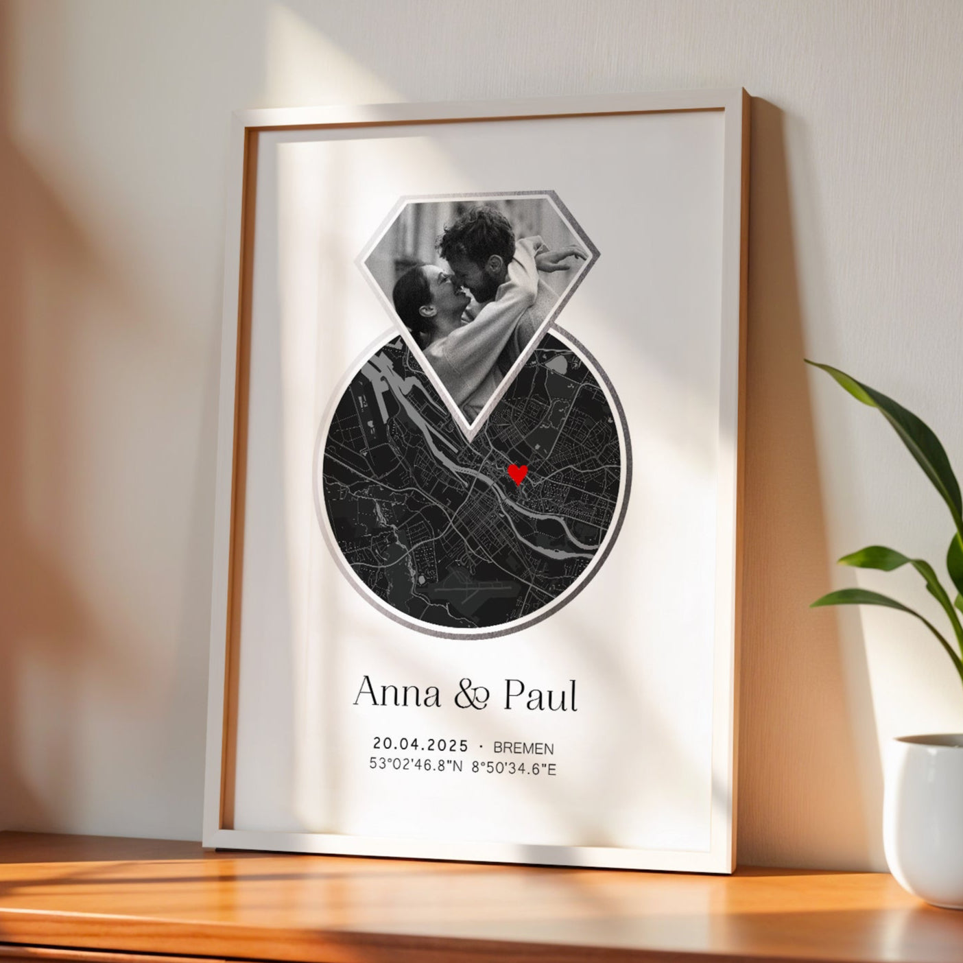 Koordinaten Poster zur Verlobung oder Hochzeit – Personalisiertes Ring Design