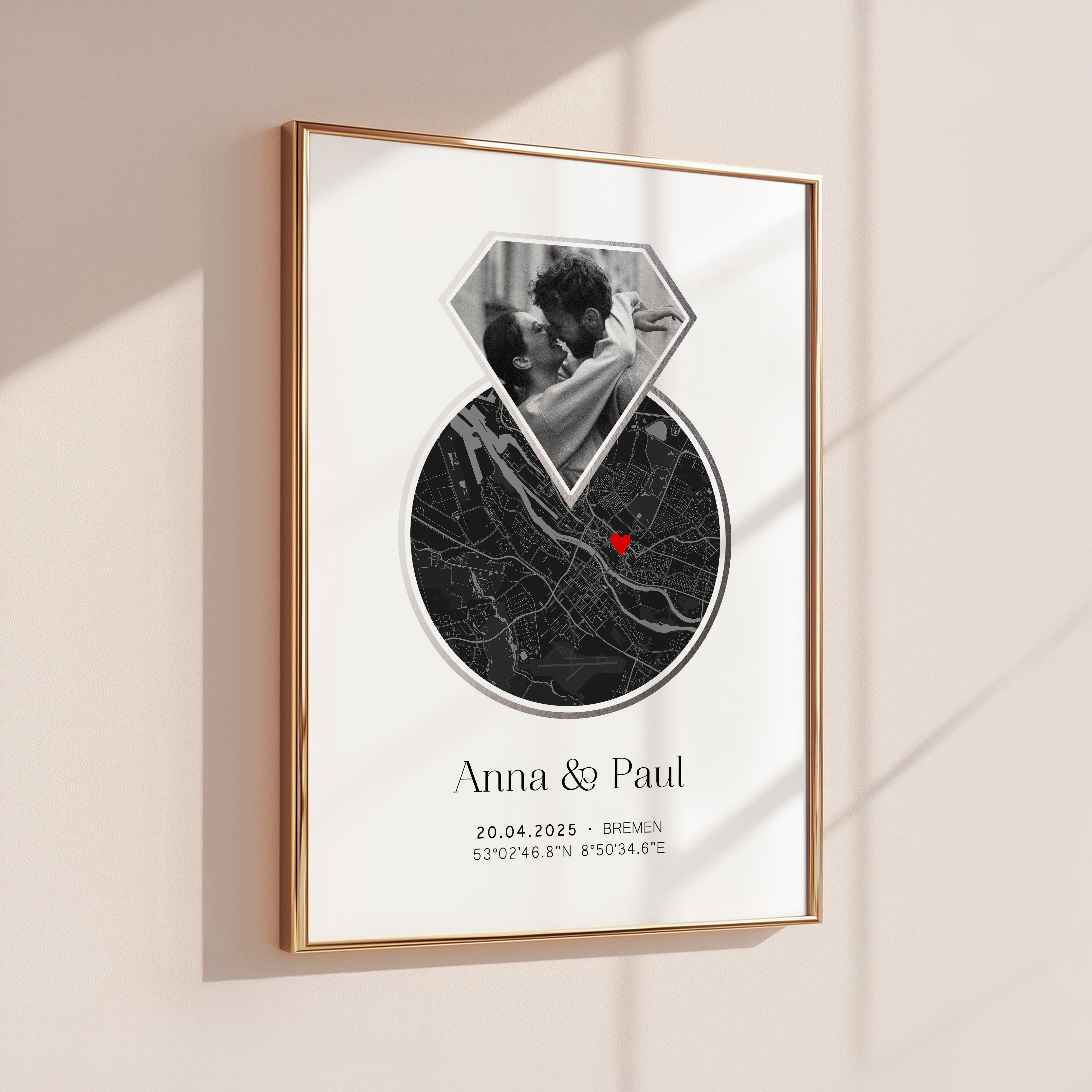 Koordinaten Poster zur Verlobung oder Hochzeit – Personalisiertes Ring Design