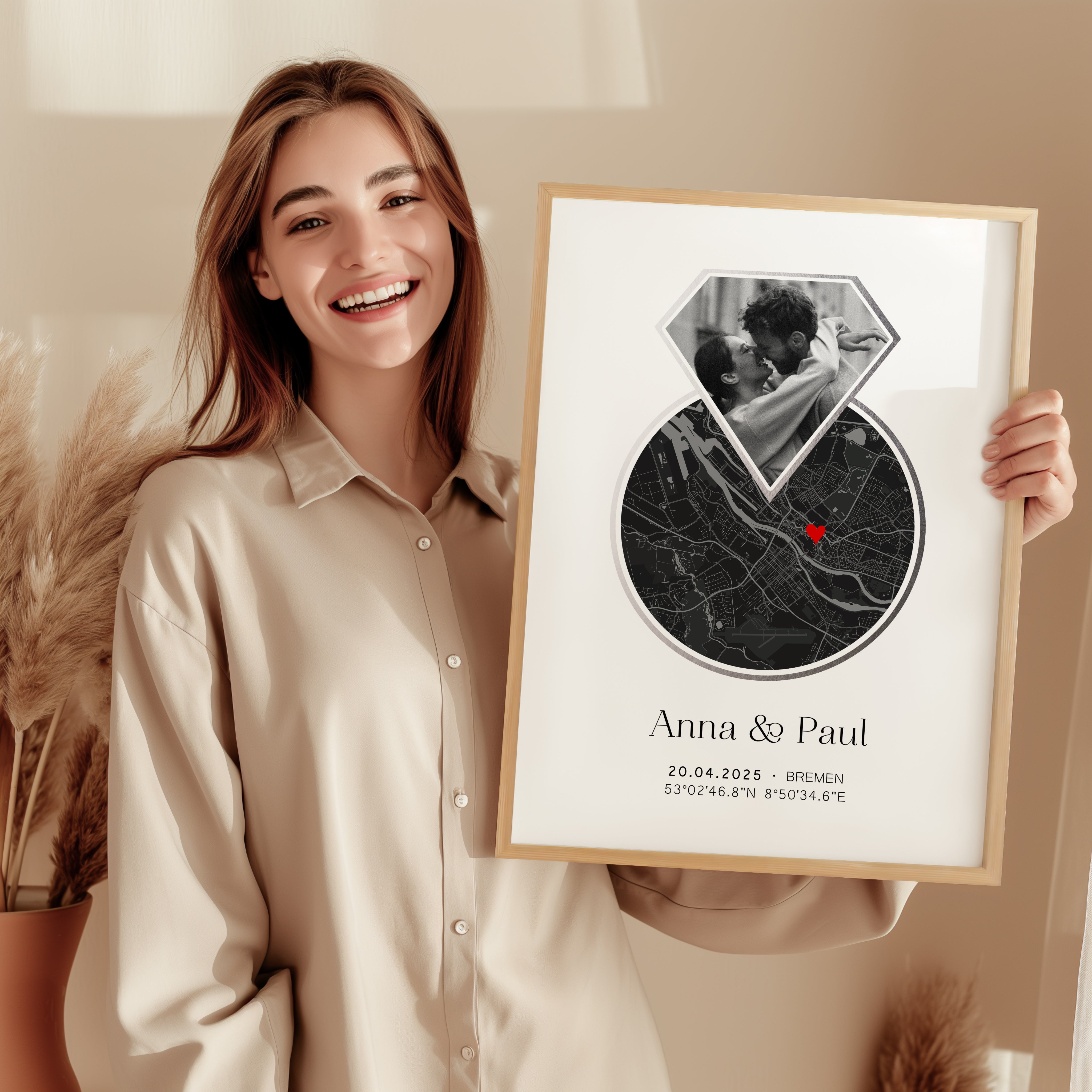 Koordinaten Poster zur Verlobung oder Hochzeit – Personalisiertes Ring Design