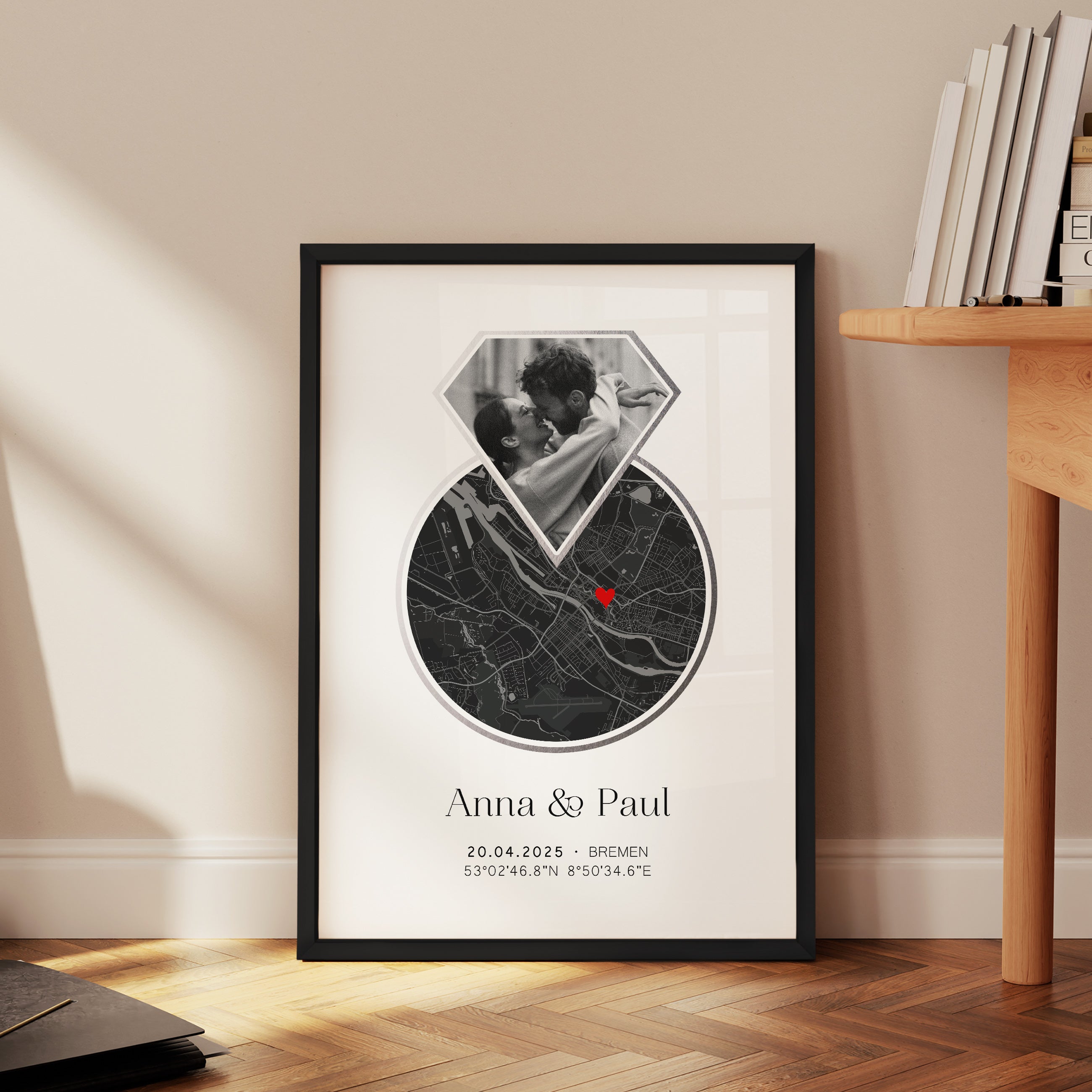 Koordinaten Poster zur Verlobung oder Hochzeit – Personalisiertes Ring Design