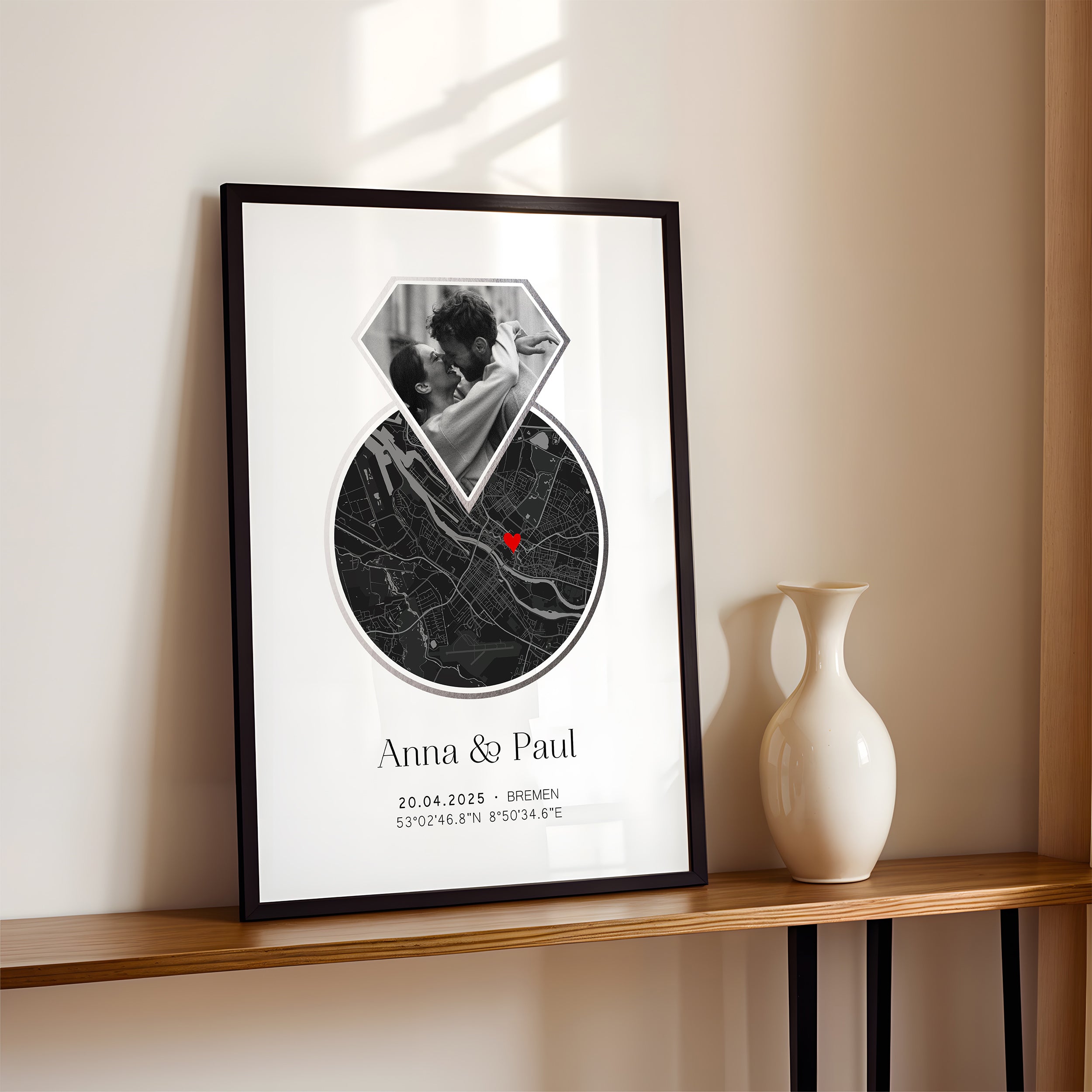 Koordinaten Poster zur Verlobung oder Hochzeit – Personalisiertes Ring Design
