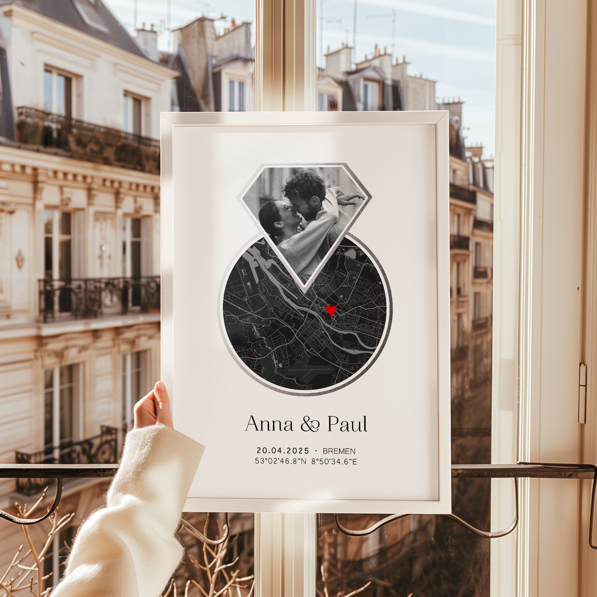 Koordinaten Poster zur Verlobung oder Hochzeit – Personalisiertes Ring Design