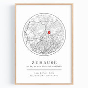 Stadtkarte Poster Zuhause - Geschenk zum Einzug oder Jahrestag