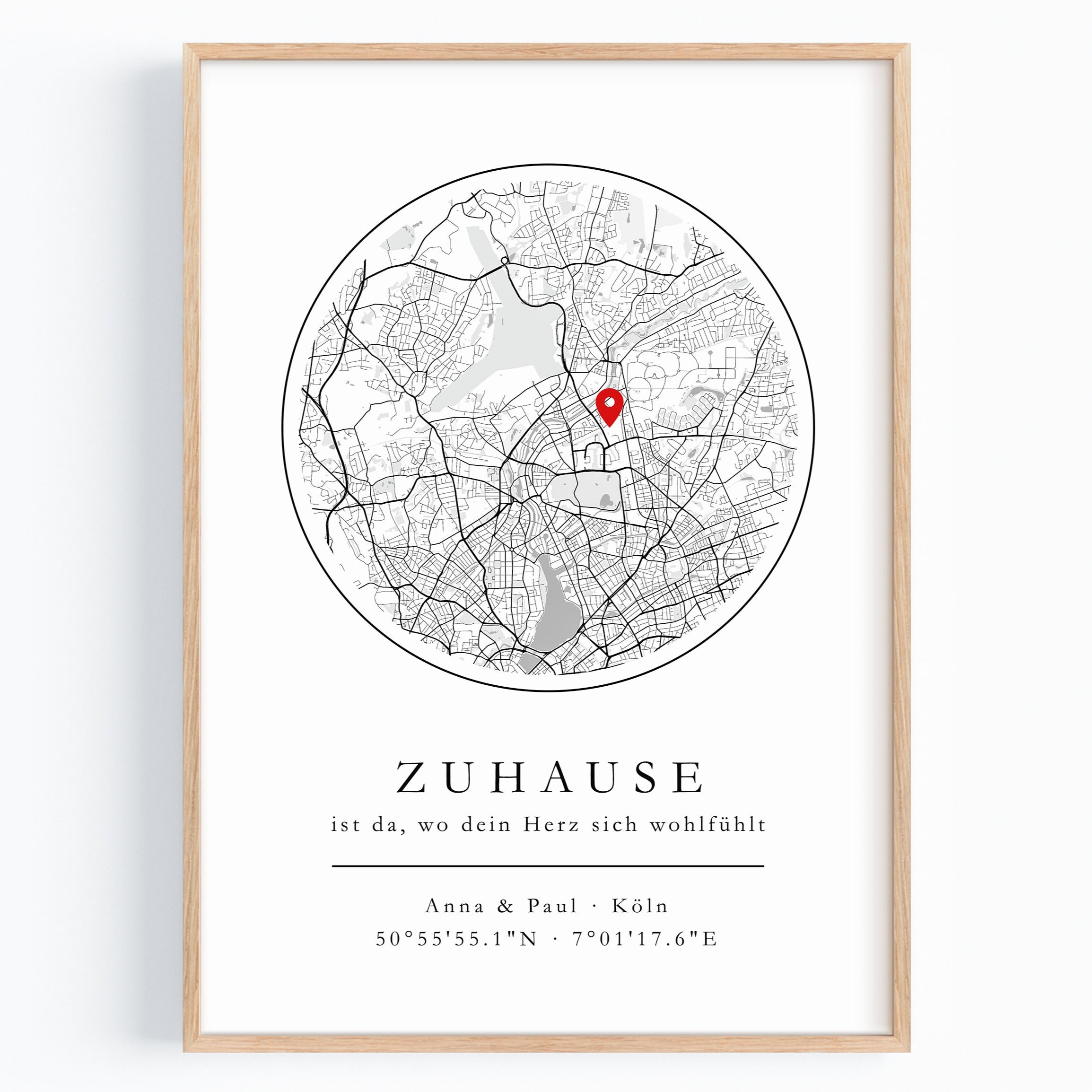 Stadtkarte Poster Zuhause - Geschenk zum Einzug oder Jahrestag