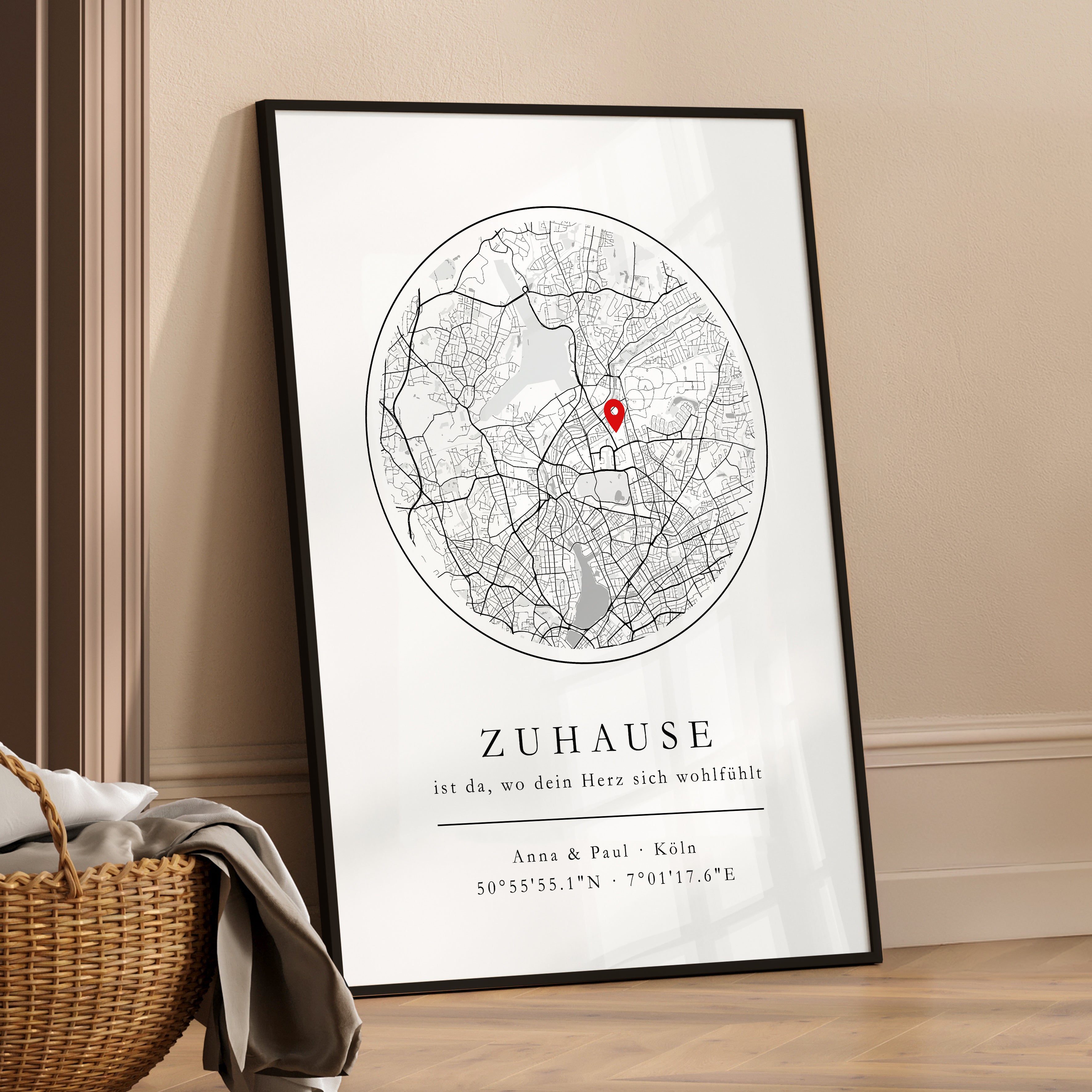 Stadtkarte Poster Zuhause - Geschenk zum Einzug oder Jahrestag