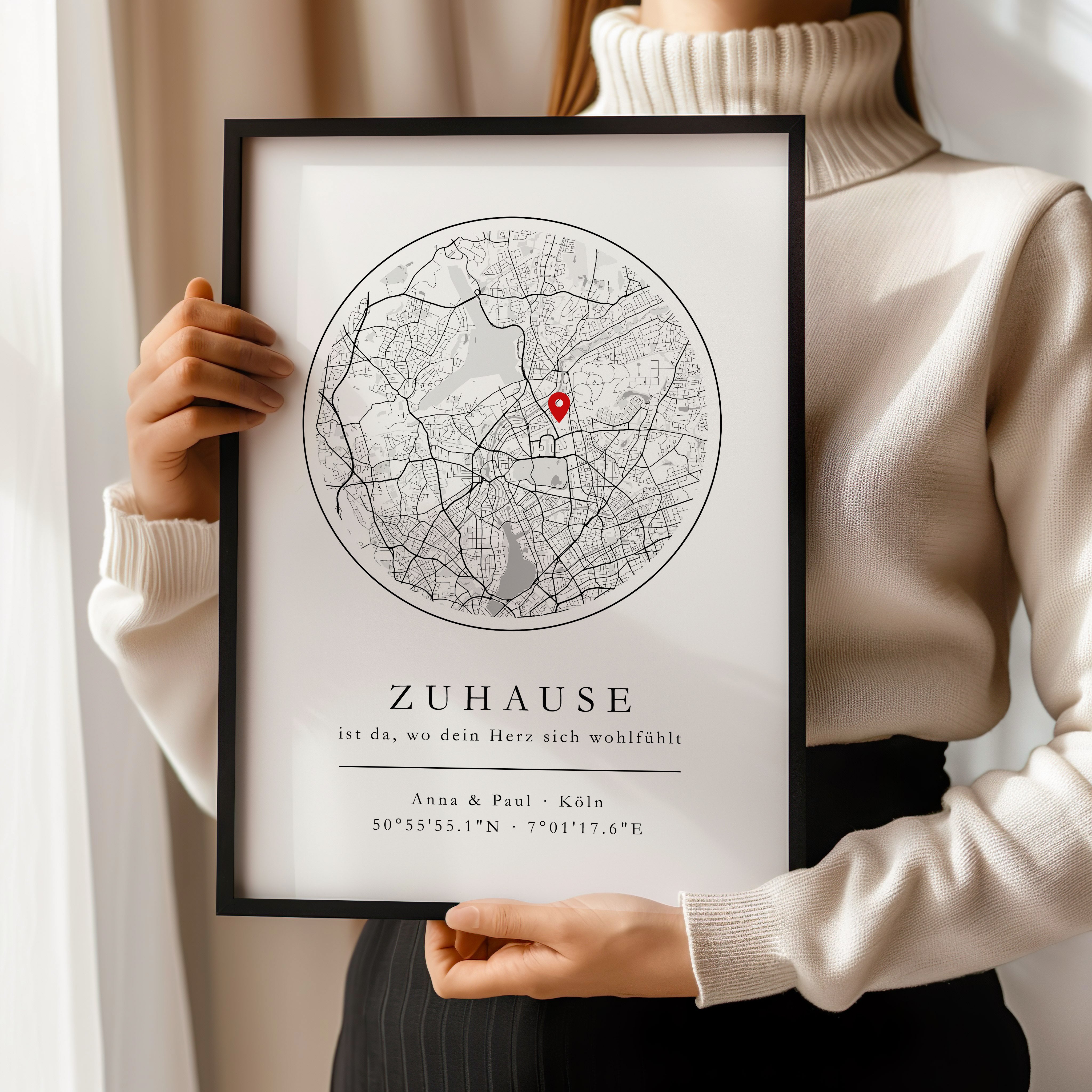 Stadtkarte Poster Zuhause - Geschenk zum Einzug oder Jahrestag
