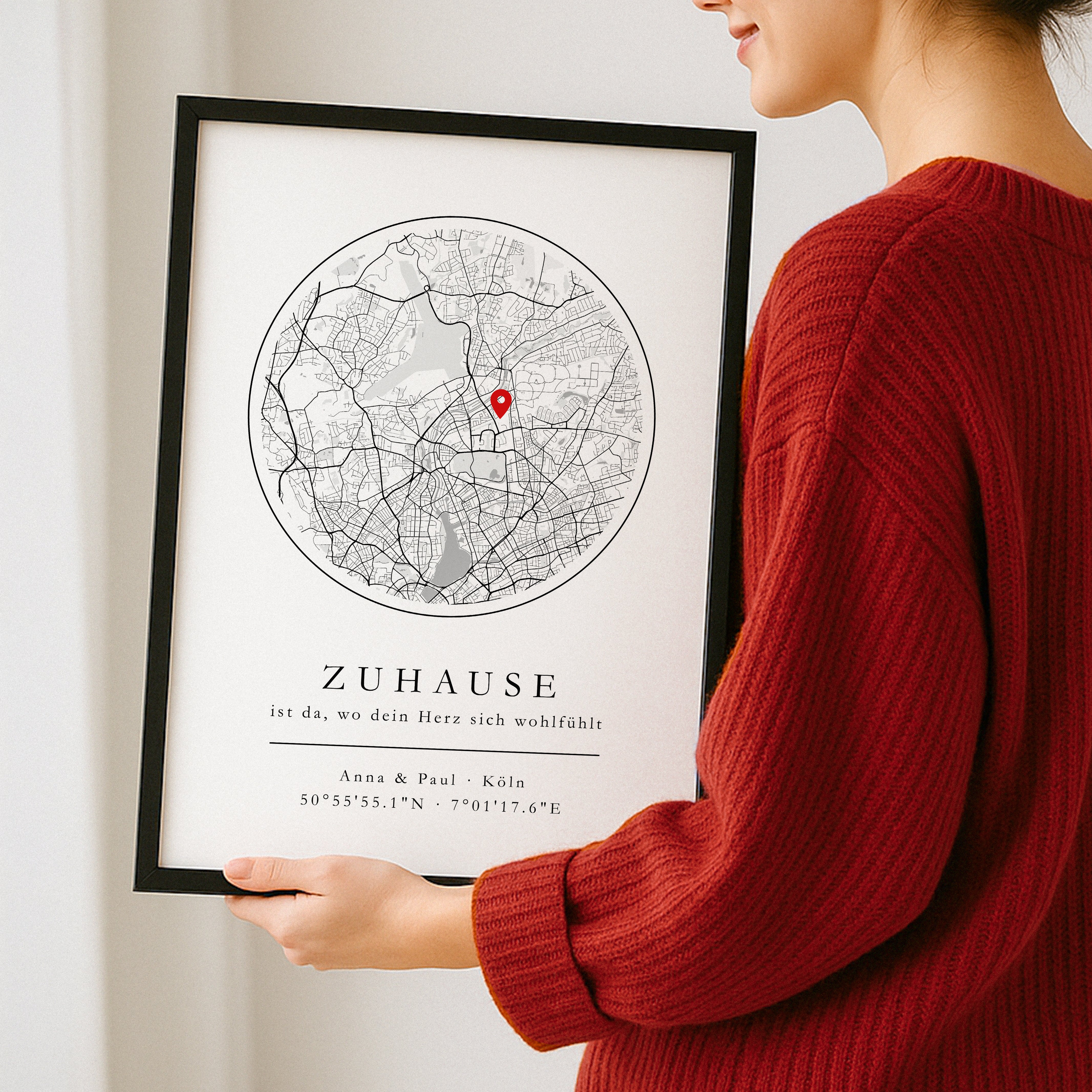 Stadtkarte Poster Zuhause - Geschenk zum Einzug oder Jahrestag
