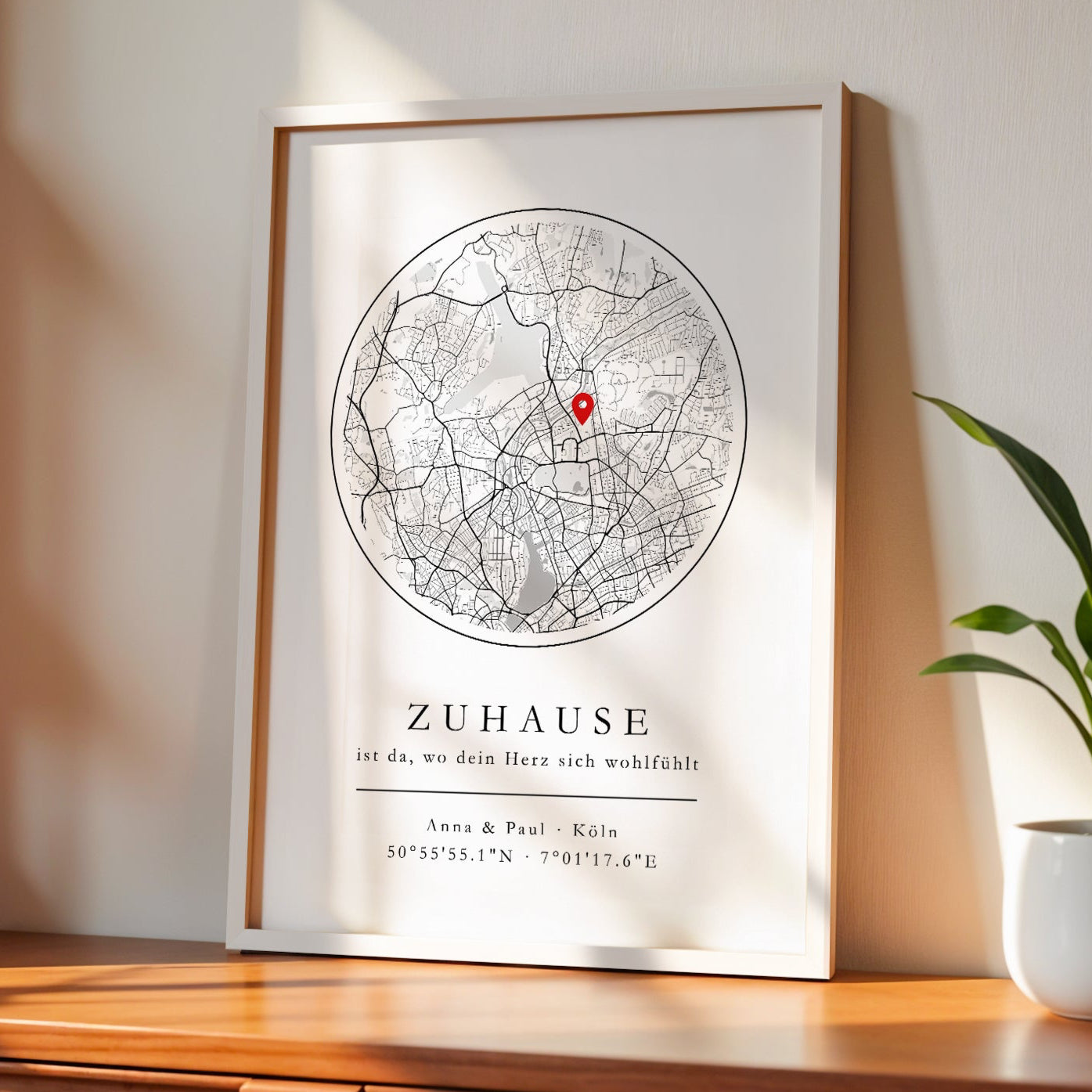 Stadtkarte Poster Zuhause - Geschenk zum Einzug oder Jahrestag