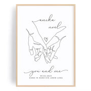 Lineart Hochzeitsgeschenk – Hand in Hand Bild für Brautpaar