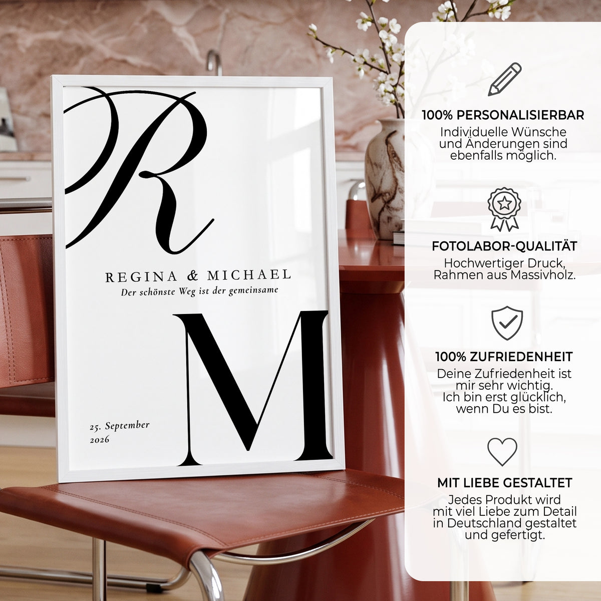 Personalisiertes Hochzeitsposter mit Initialen, Namen & Datum – Hochzeitsgeschenk für das Brautpaar