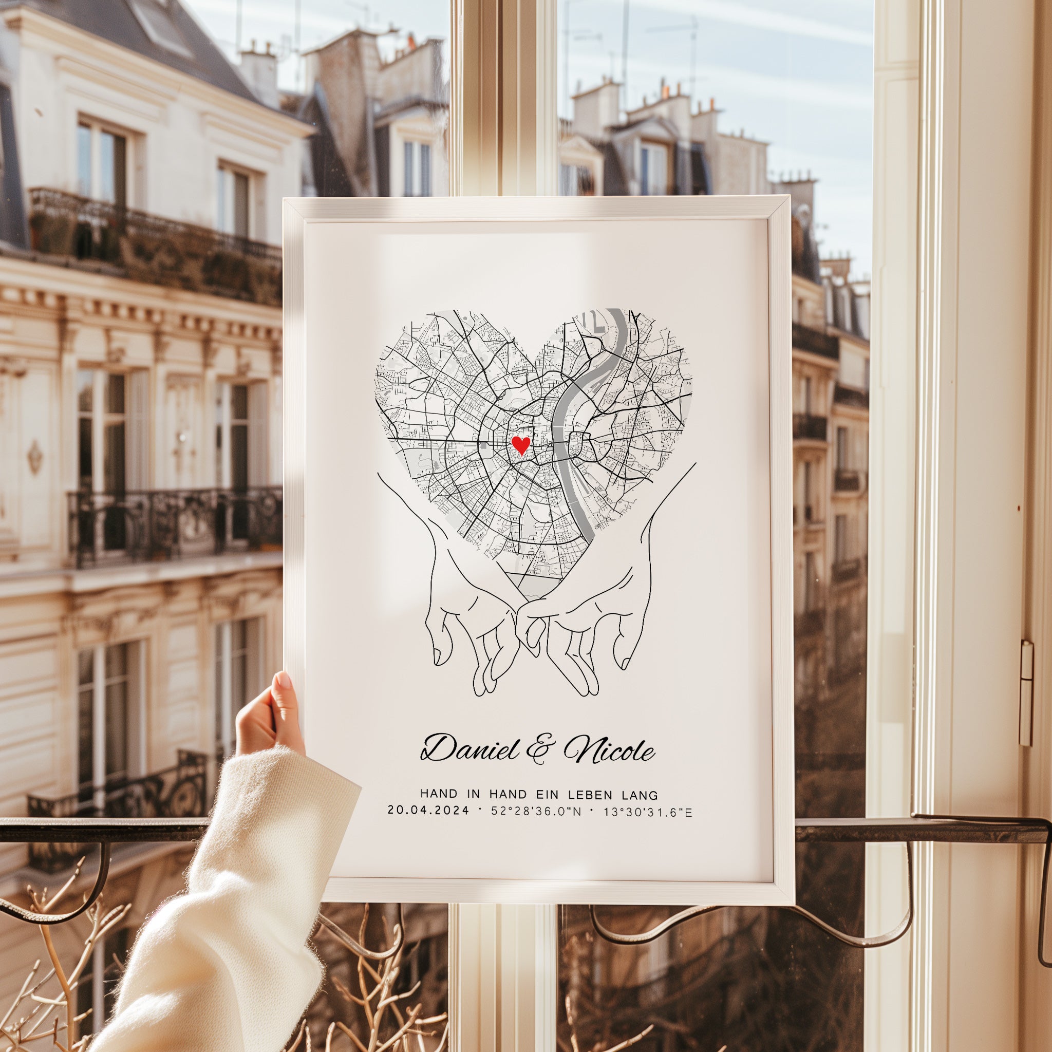 Hand in Hand Koordinaten Bild – Geschenk zur Hochzeit oder Silberhochzeit