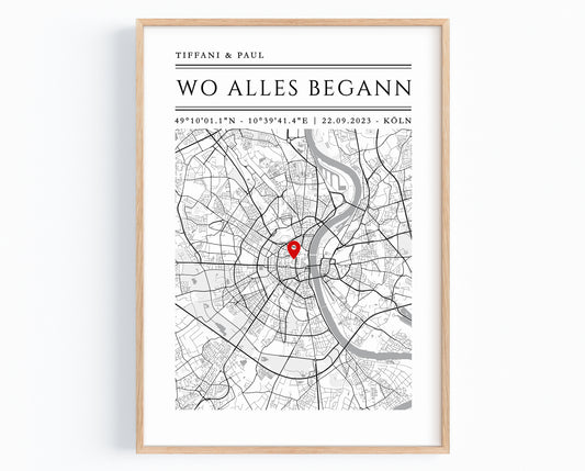 "Wo alles begann" Personalisierte Stadtkarte Hochzeitsgeschenk