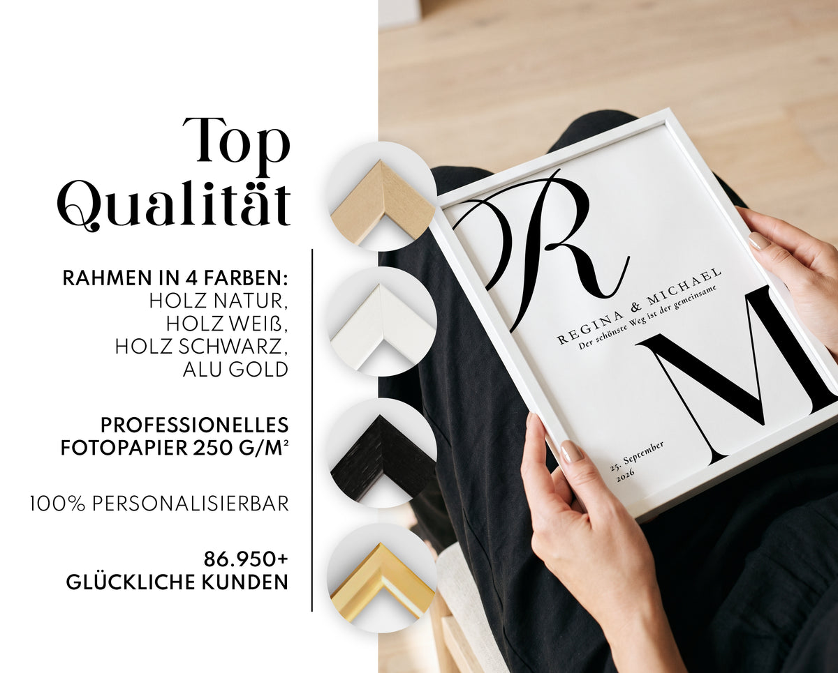 Personalisiertes Hochzeitsposter mit Initialen, Namen & Datum – Hochzeitsgeschenk für das Brautpaar